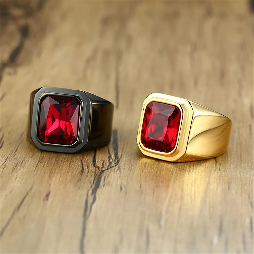 HIJONES Anello da Uomo in Acciaio Inossidabile Placcato Oro Nero con Zirconi Quadrati Vintage, Misura 12 - immagine 3