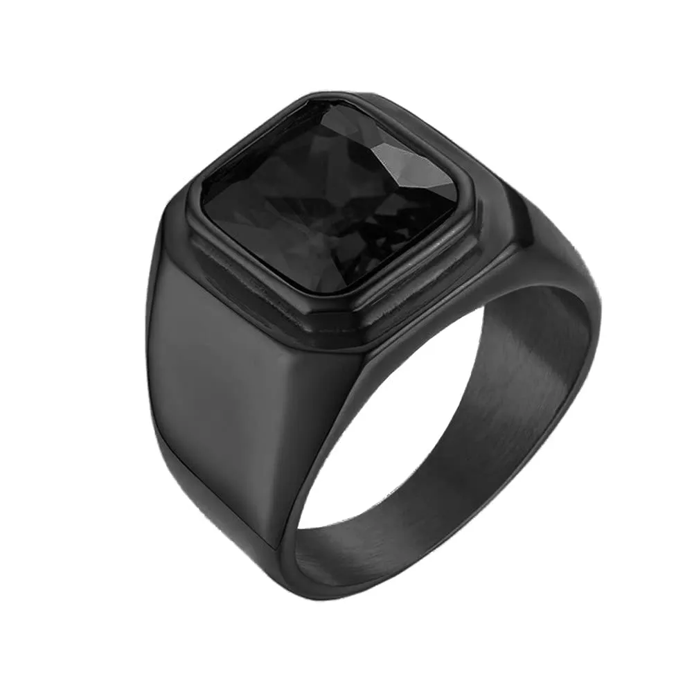 HIJONES Anello da Uomo in Acciaio Inossidabile Nero con Zirconi Quadrati Vintage, Misura 32 - immagine 1