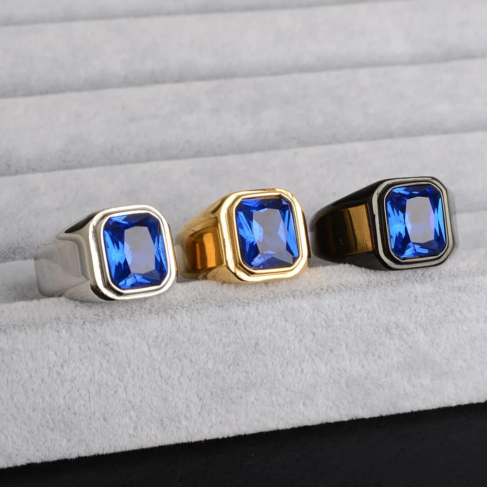 HIJONES Anello da Uomo in Acciaio Inossidabile Nero con Zirconi Quadrati Verde Vintage Misura 35 - immagine 2