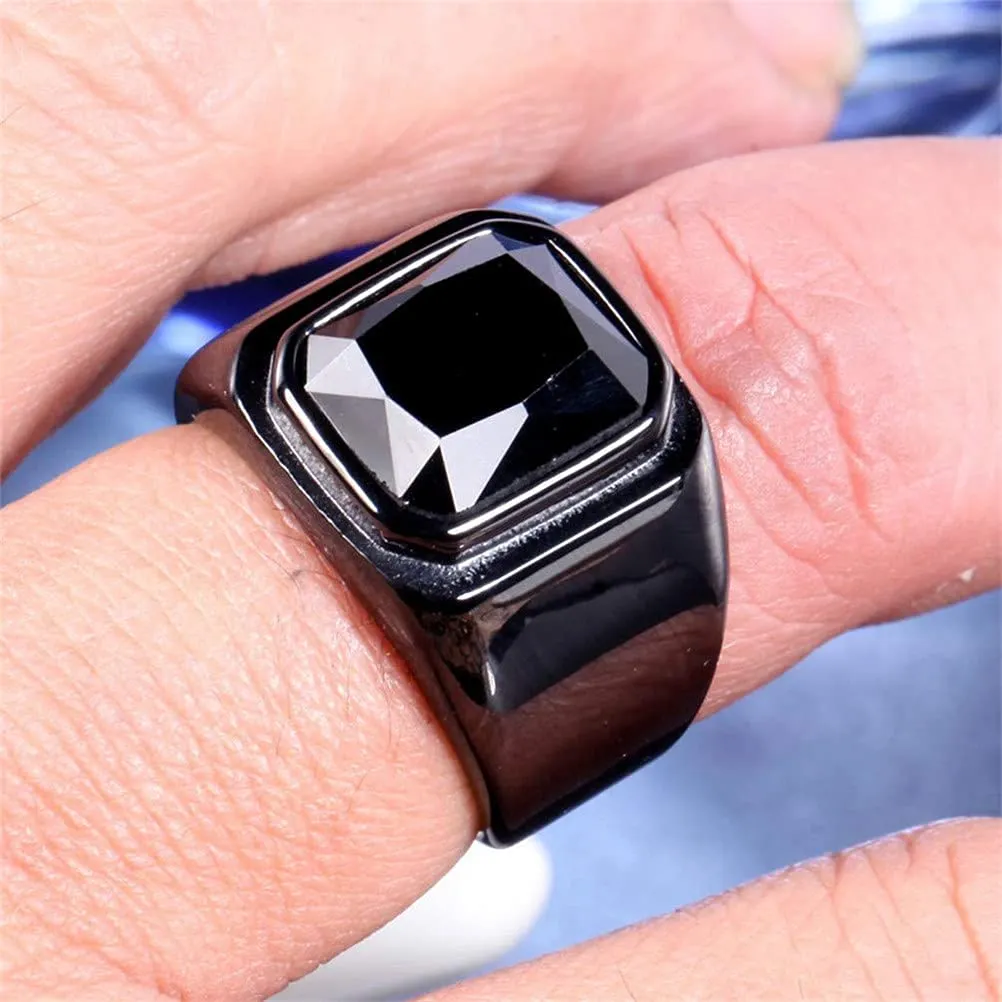 HIJONES Anello da Uomo in Acciaio Inossidabile Nero con Zirconi Quadrati Vintage, Misura 35 - immagine 3