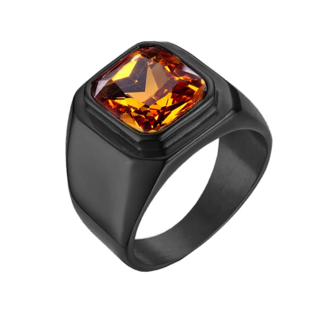 HIJONES Anello da Uomo in Acciaio Inossidabile con Zirconi Quadrati Vintage Nero Giallo Misura 32 - immagine 1