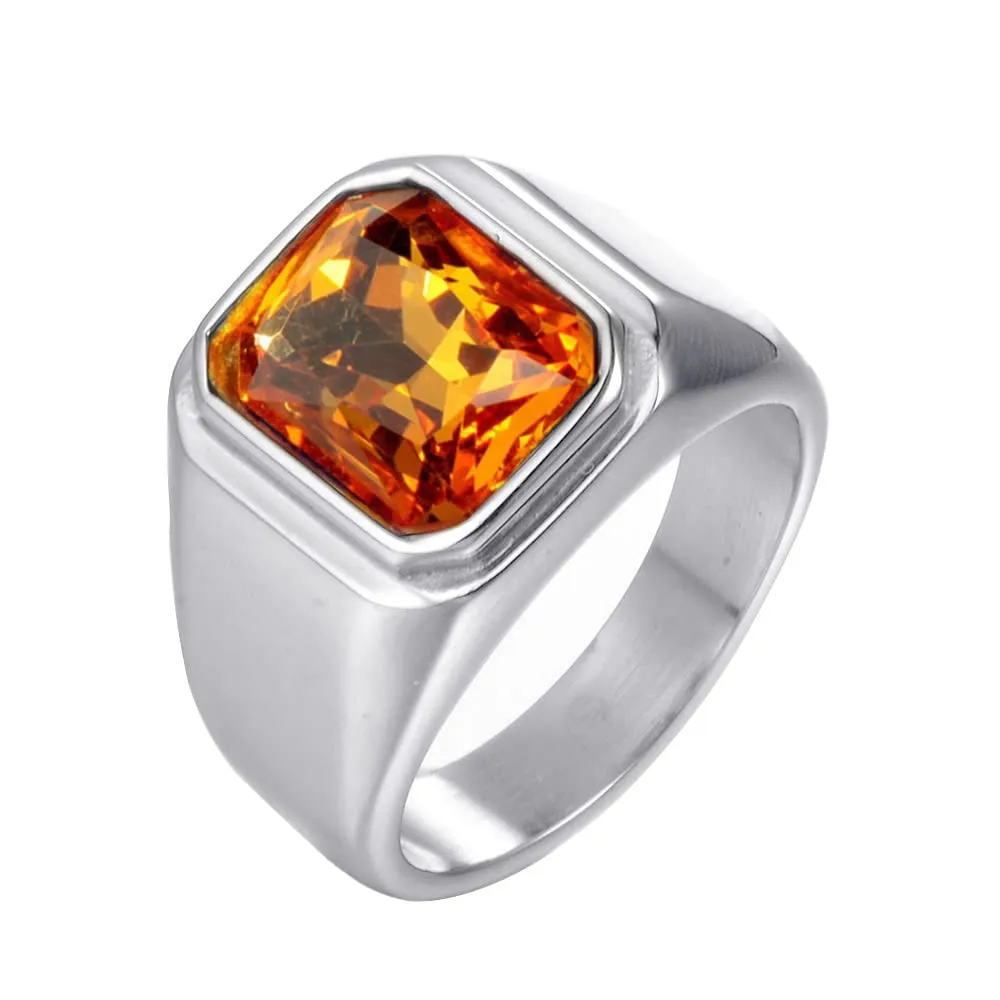 HIJONES Anello da Uomo in Acciaio Inossidabile con Zircone Quadrato Vintage, Argento e Giallo, Misura 12 - immagine 1