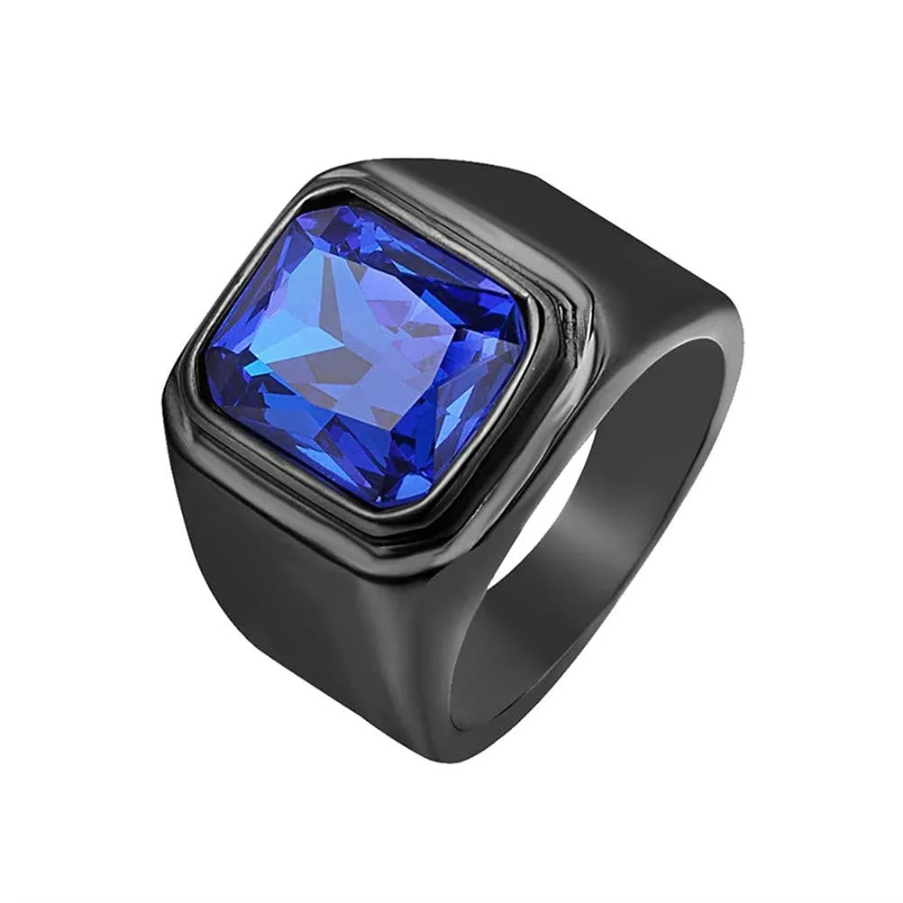 HIJONES Anello da Uomo in Acciaio Inossidabile Nero con Zirconi Quadrati Blu Navy Misura 35 - immagine 1