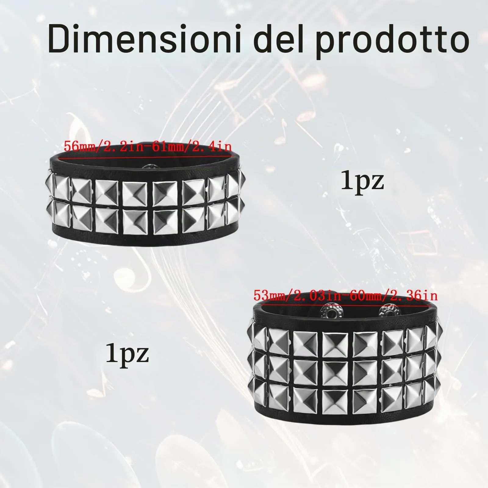 SJUNJIE Set di 5 Bracciali Punk Borchiati in Pelle Nero - immagine 3