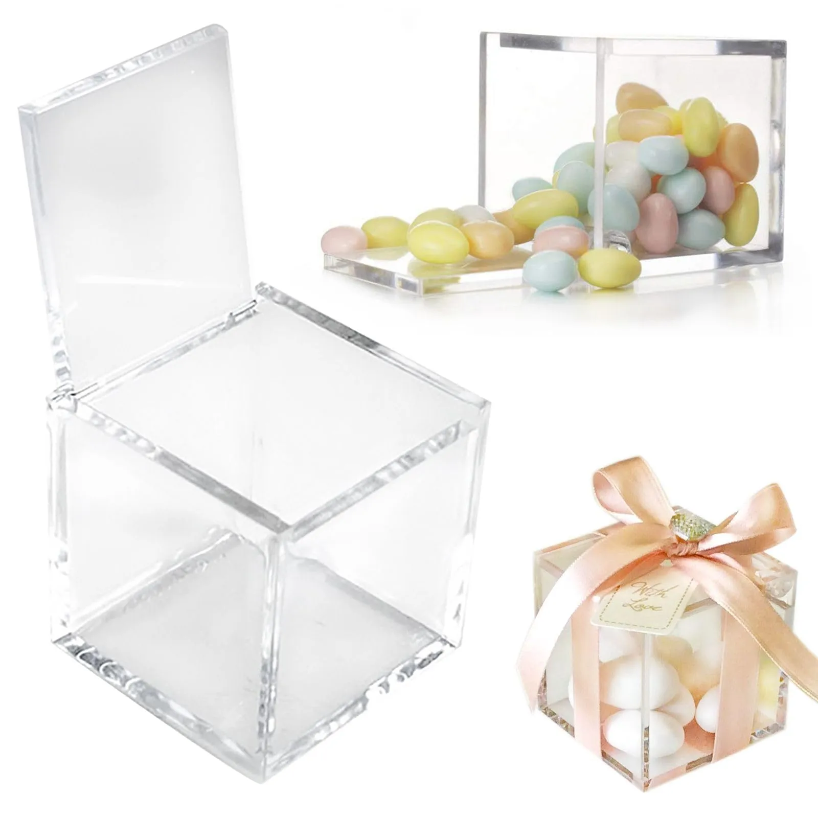 Doni Bomboniere 400 Scatoline Plexiglass 5x5x5 Portaconfetti Cubo Trasparenti Personalizzate Fai da Te - immagine 1