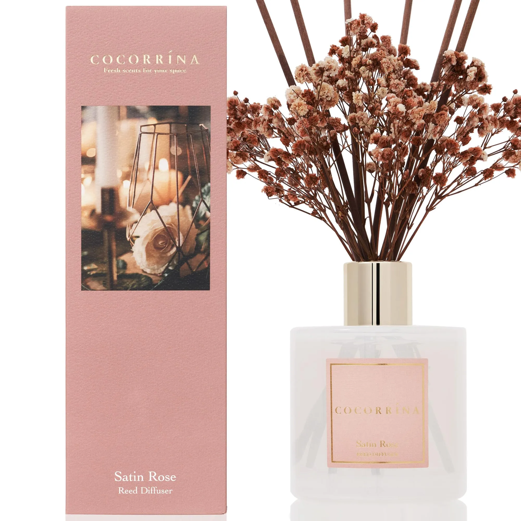 COCORRÍNA Diffusore Profumo Ambiente Rosa di Raso con Bastoncini, 200ml - immagine 1