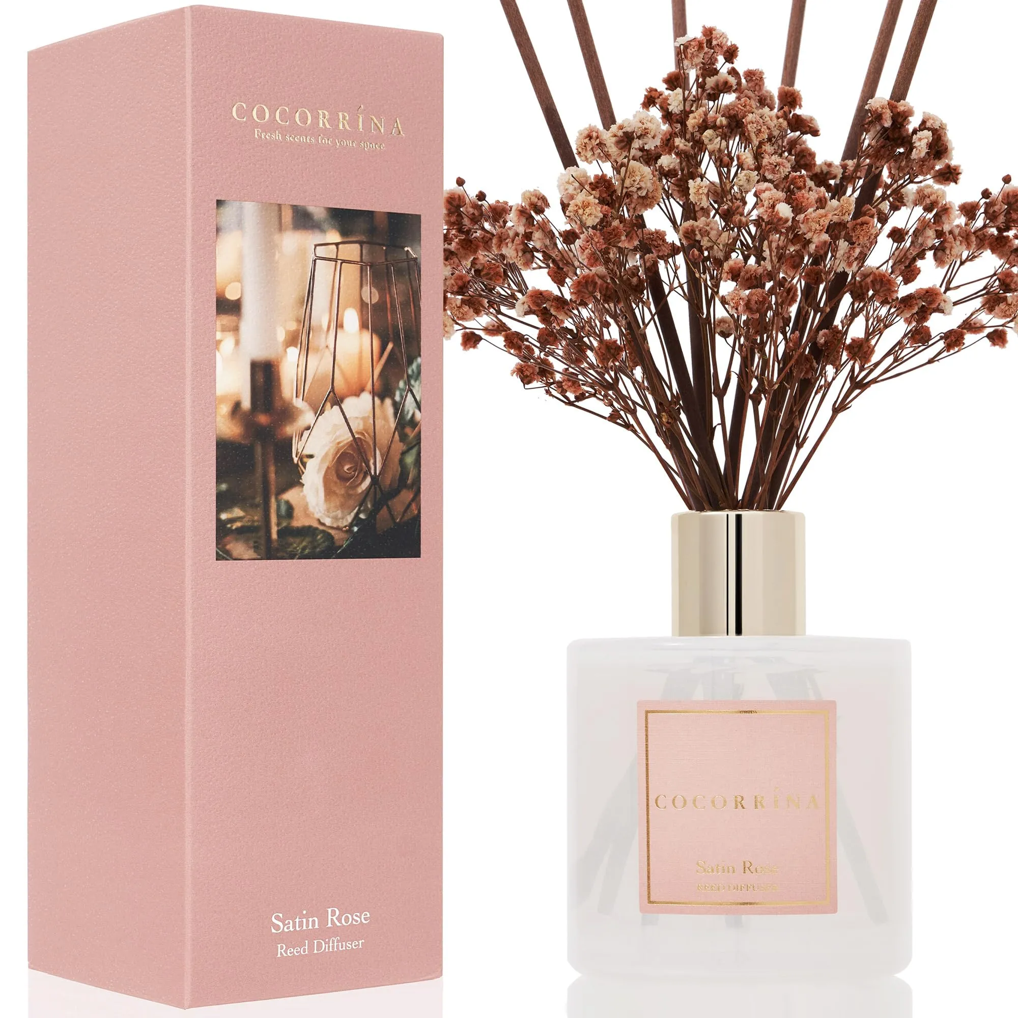 COCORRÍNA Diffusore Profumo Ambiente Rosa di Raso con Bastoncini, 200ml - immagine 2