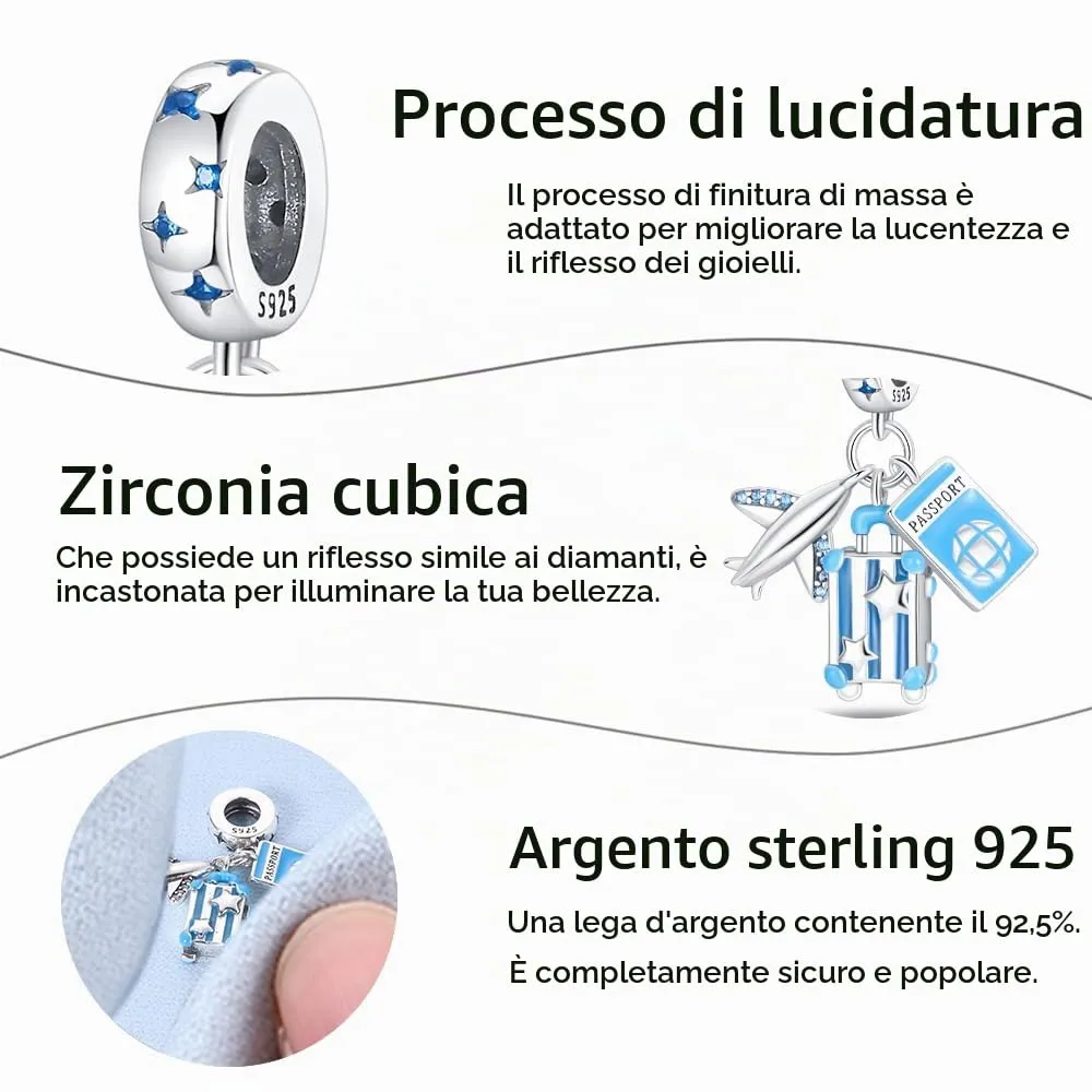 Pandach Bead Charm Ciondolo Argento Sterling 925 con Cubic Zirconia per Braccialetti e Collane Europei - immagine 5