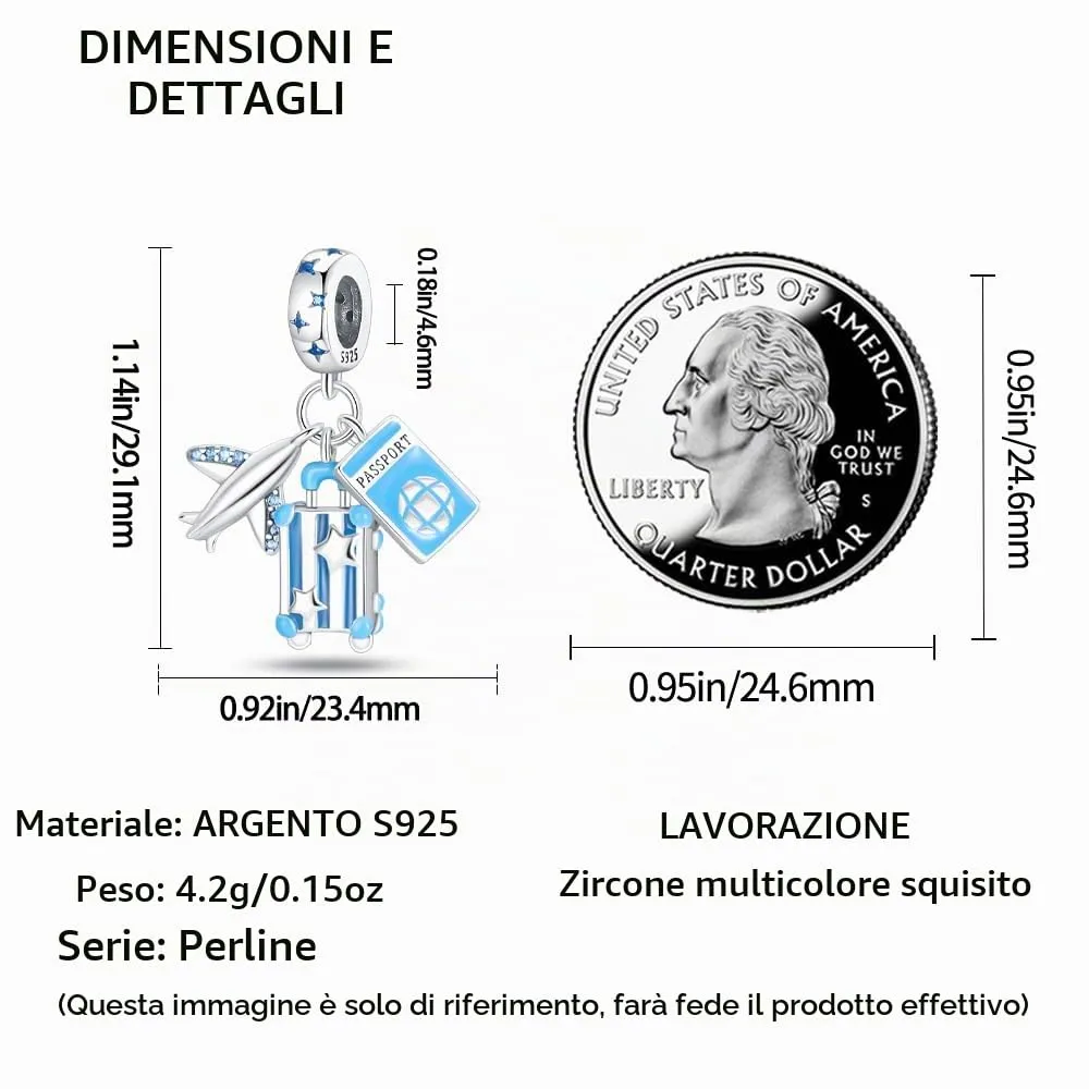Pandach Bead Charm Ciondolo Argento Sterling 925 con Cubic Zirconia per Braccialetti e Collane Europei - immagine 7