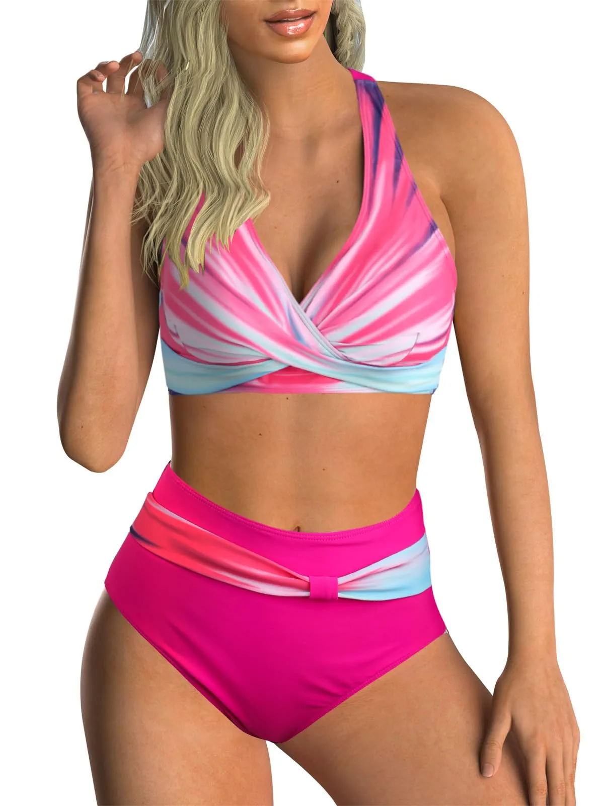 Adigaber Costume da Bagno Bikini Due Pezzi Donna Vita Alta Stampato - immagine 1