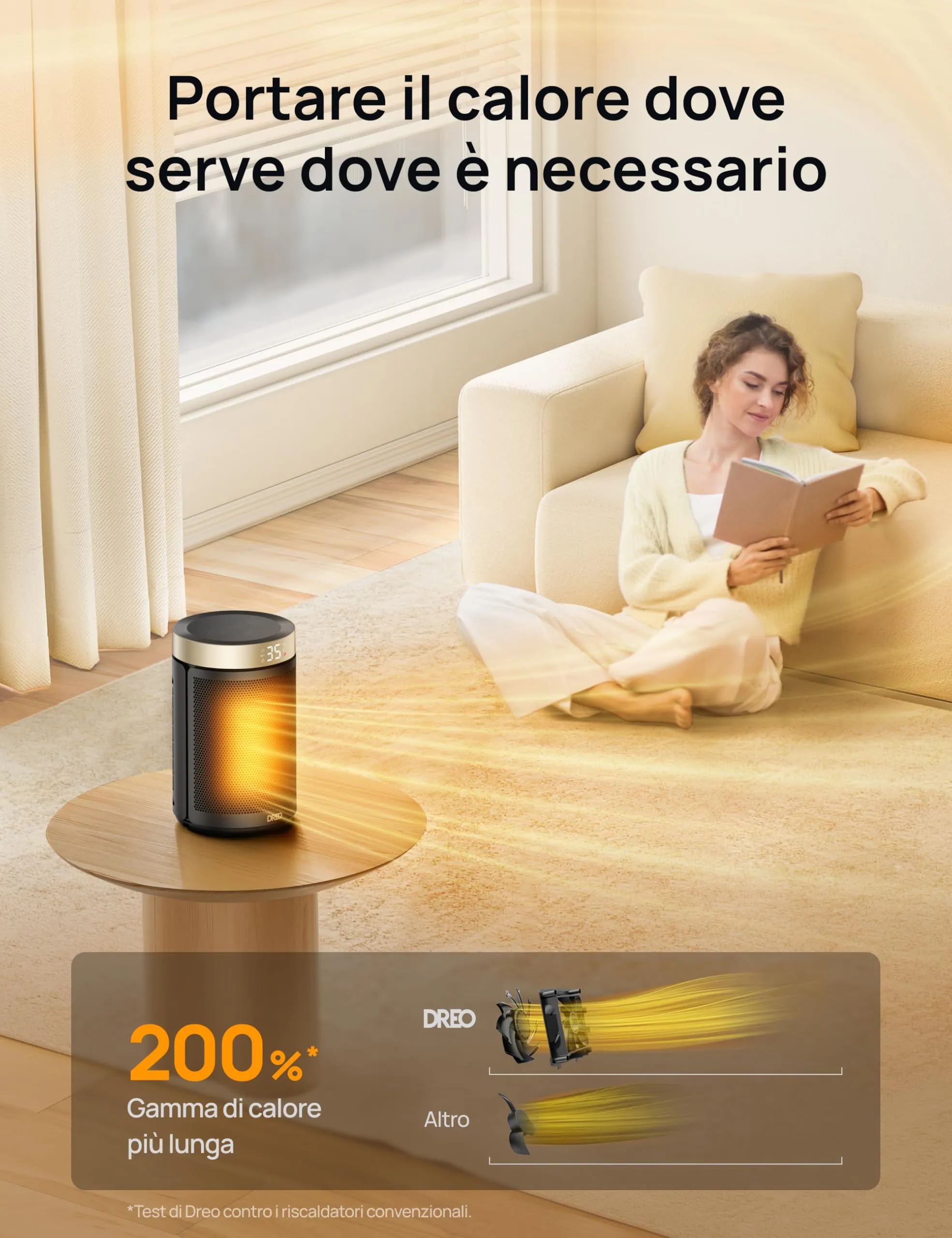 Dreo Termoventilatore Ceramica PTC 1500W DR-HSH026, 34 dB, Termostato, Timer 12 ore - immagine 4