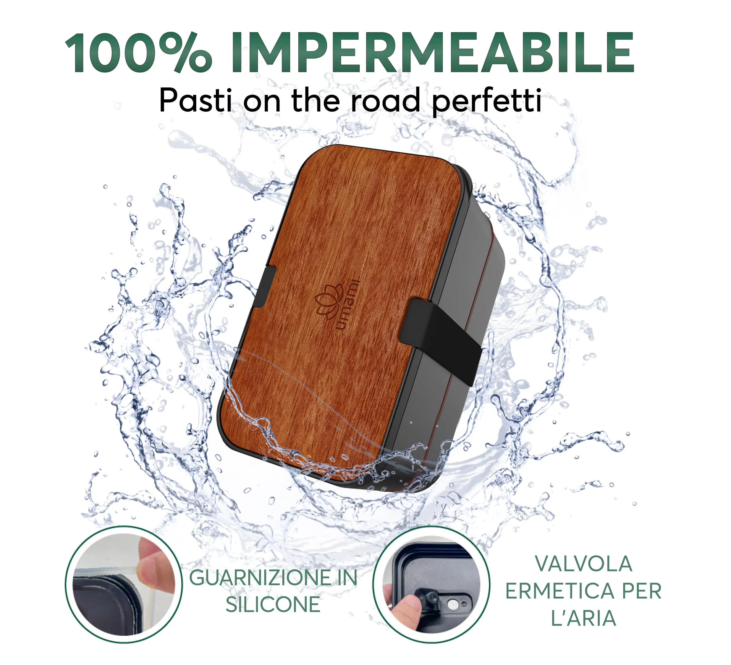 Umami Porta Pranzo Bento Box Adulti Ermetico con Scomparti e 4 Posate, 1500 ml, Sapele Nero - immagine 4