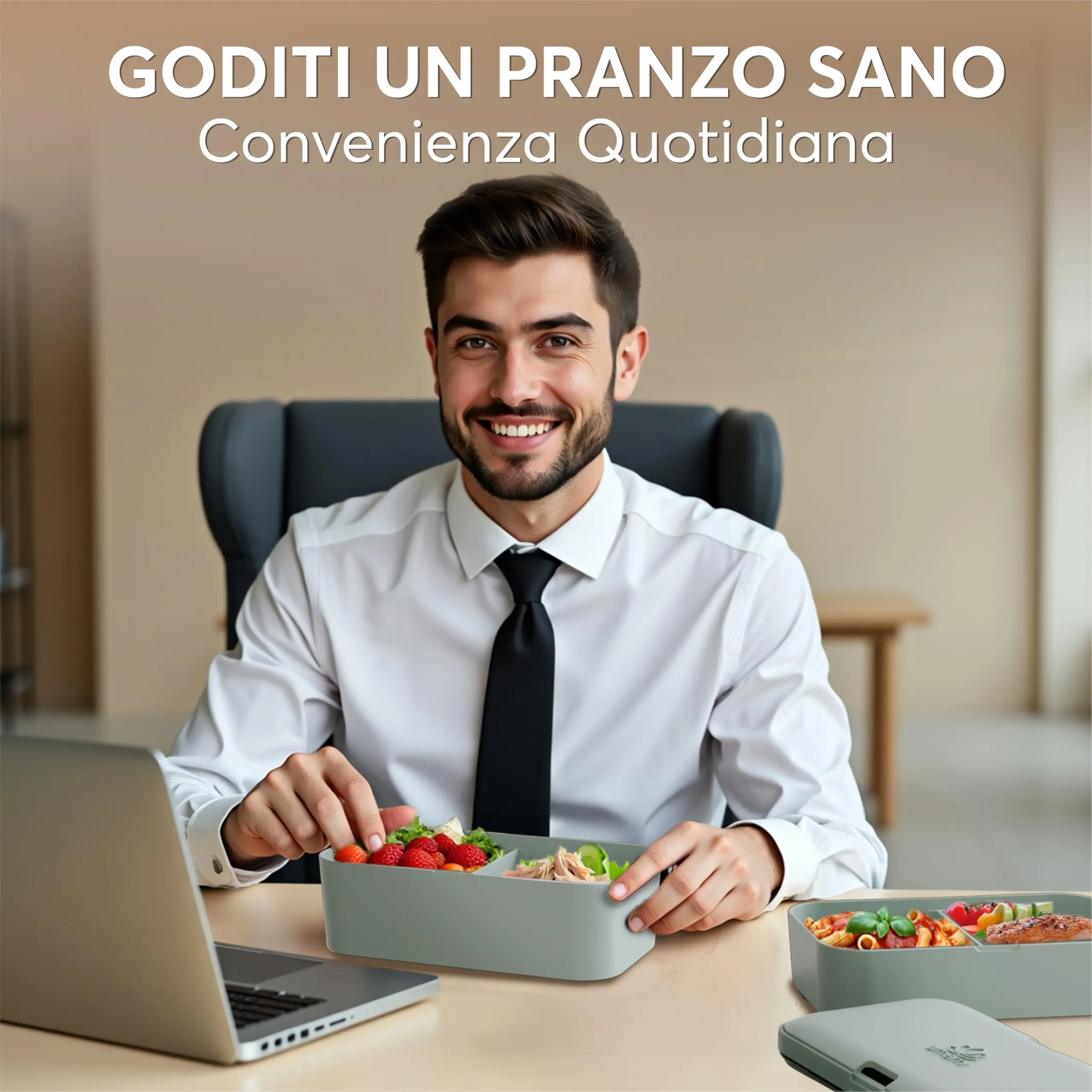 Umami Porta Pranzo Adulti Ermetico Bento Box con Scomparti e 4 Posate, 1500 ml, Ardesia Verde - immagine 7