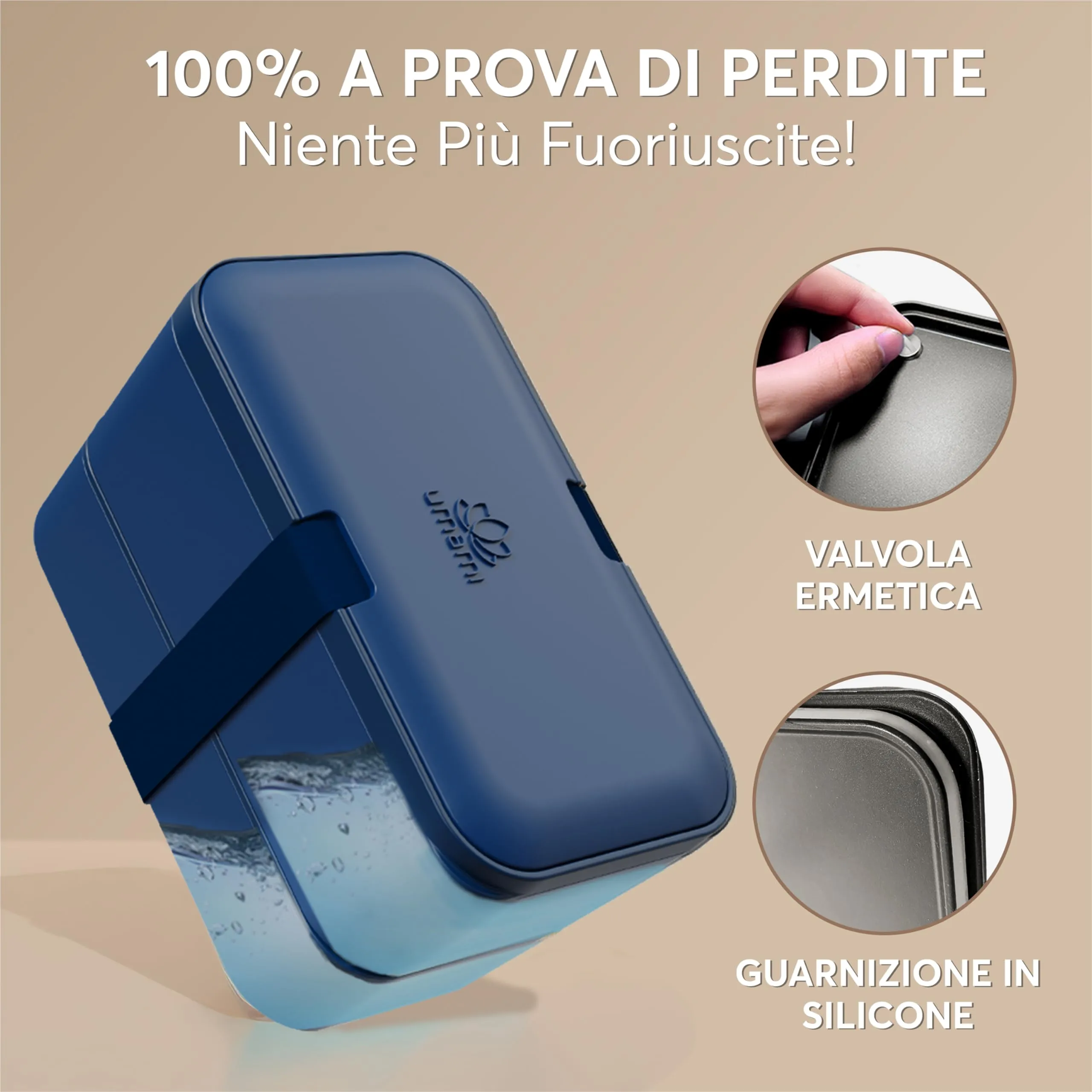 Umami Porta Pranzo Bento Box Adulti Ermetico con Scomparti e 4 Posate, Blu Notte, 1500 ml - immagine 5