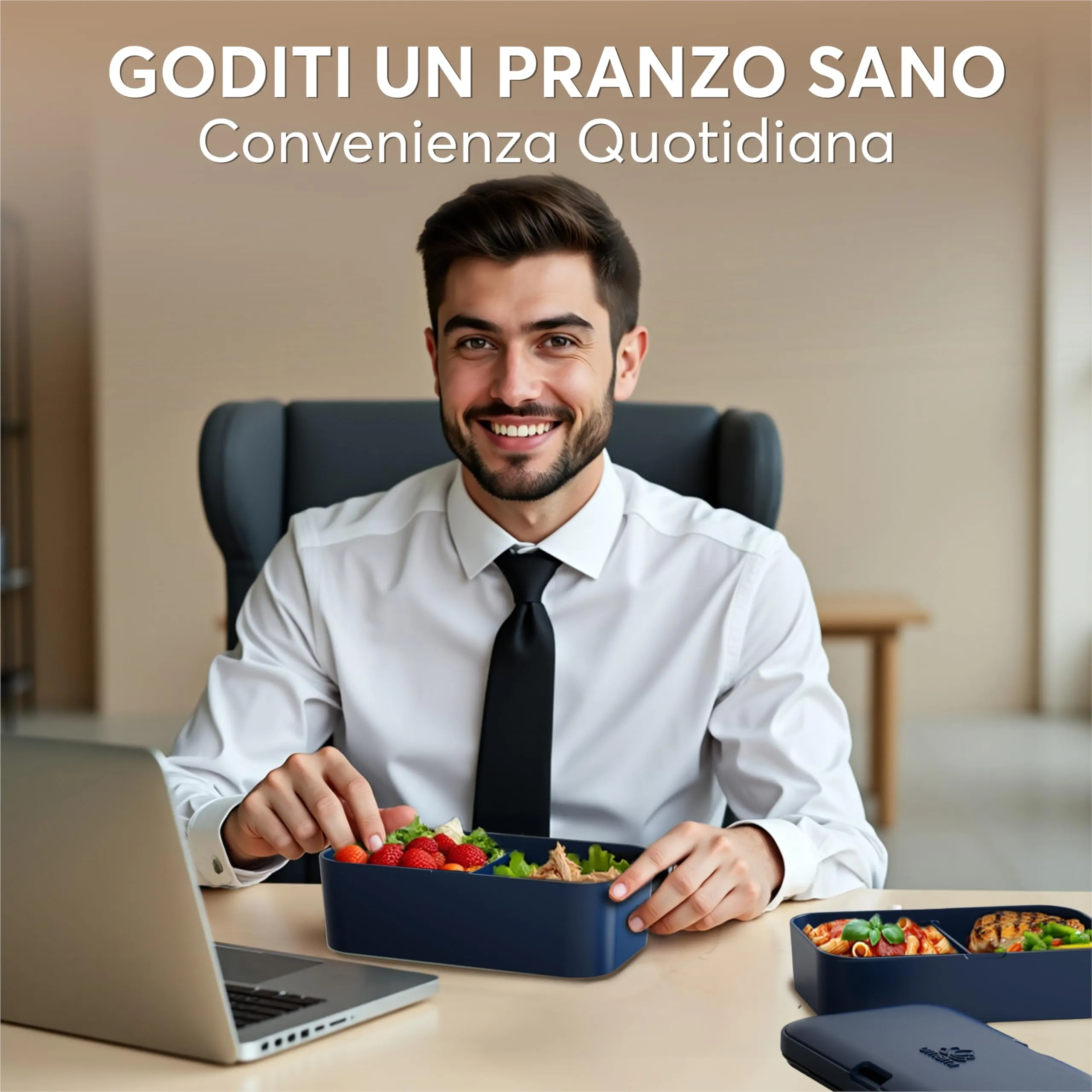 Umami Porta Pranzo Bento Box Adulti Ermetico con Scomparti e 4 Posate, Blu Notte, 1500 ml - immagine 7