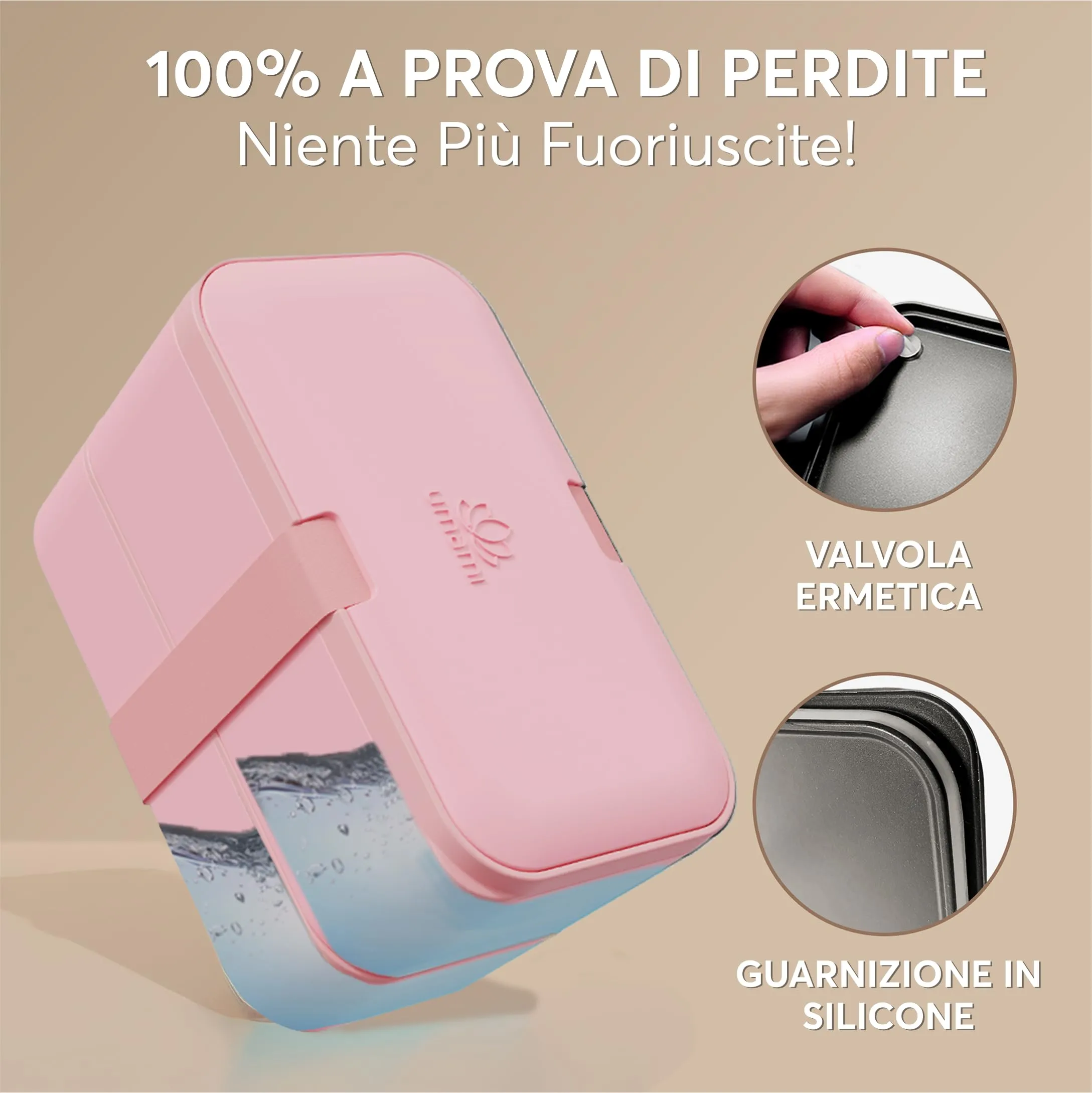 Umami Porta Pranzo Bento Box Adulti Ermetico con Scomparti e 4 Posate, 1500 ml, Corallo Rosa - immagine 5