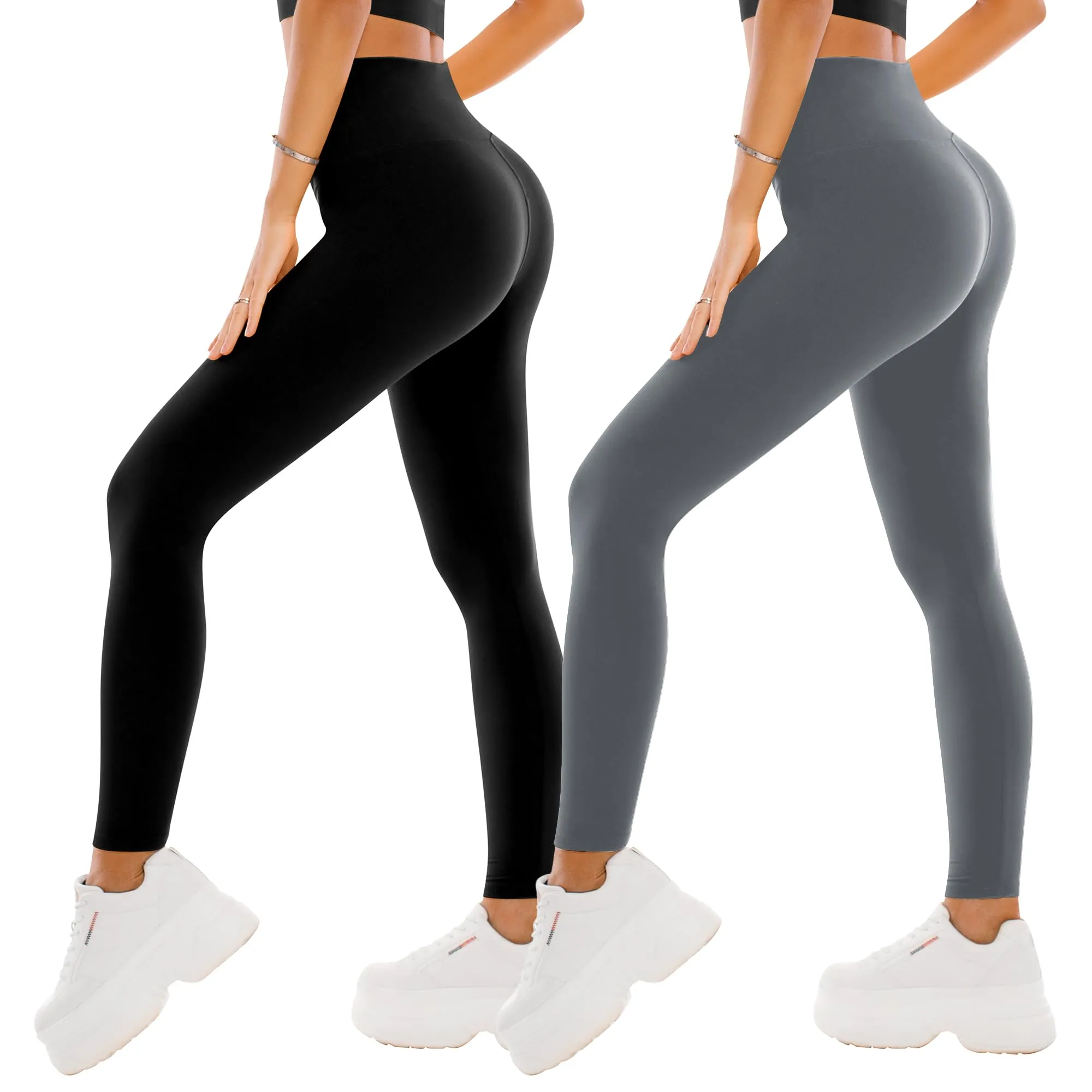 SINOPHANT Leggins Sportivi Donna a Vita Alta, L-XL, Nero/Grigio (2 Confezione) - immagine 1