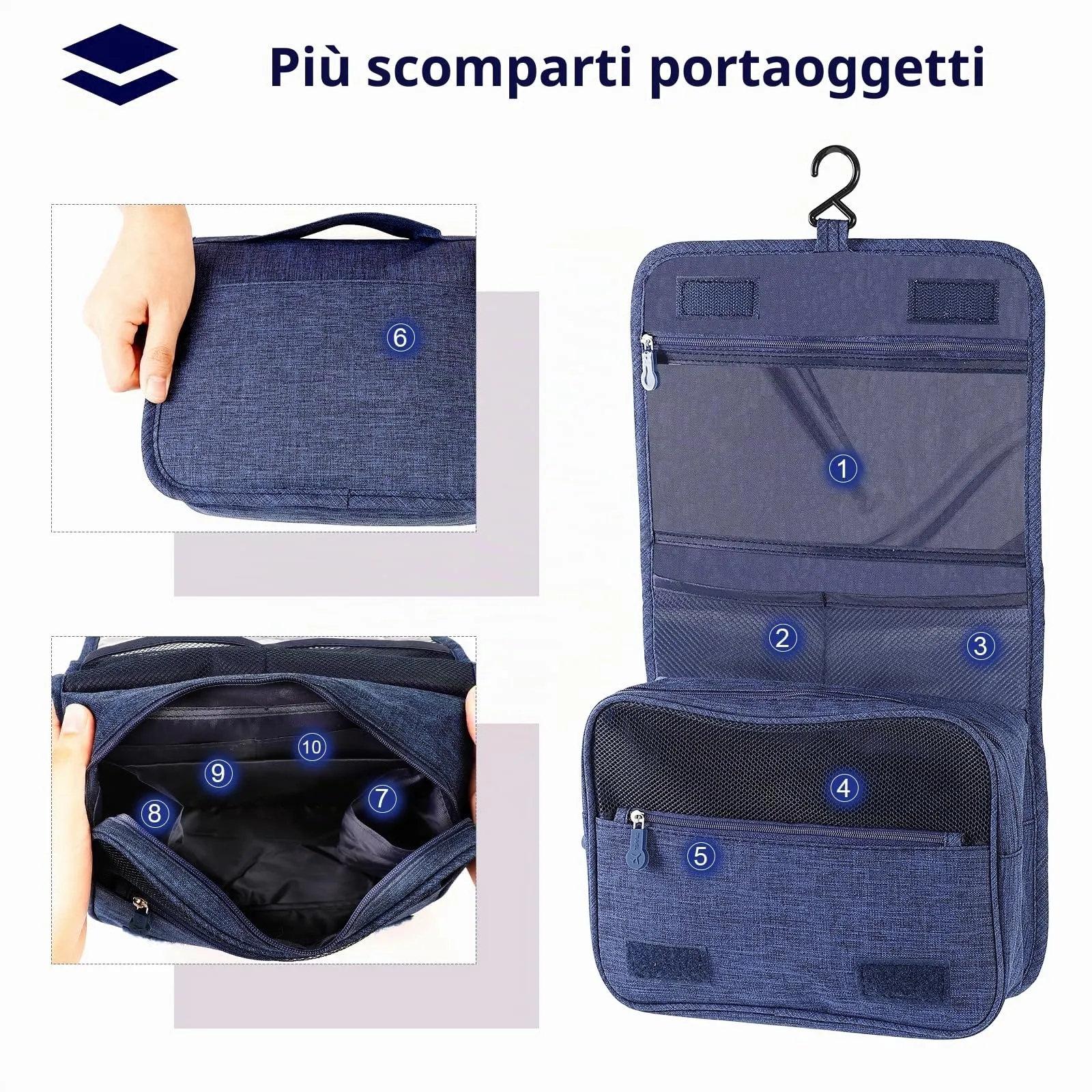 AiQInu Beauty Case da Viaggio, Borsa da Toilette Impermeabile con Gancio per Appendere - immagine 2