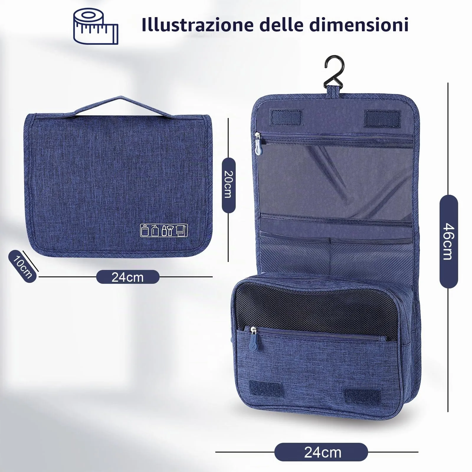 AiQInu Beauty Case da Viaggio, Borsa da Toilette Impermeabile con Gancio per Appendere - immagine 3