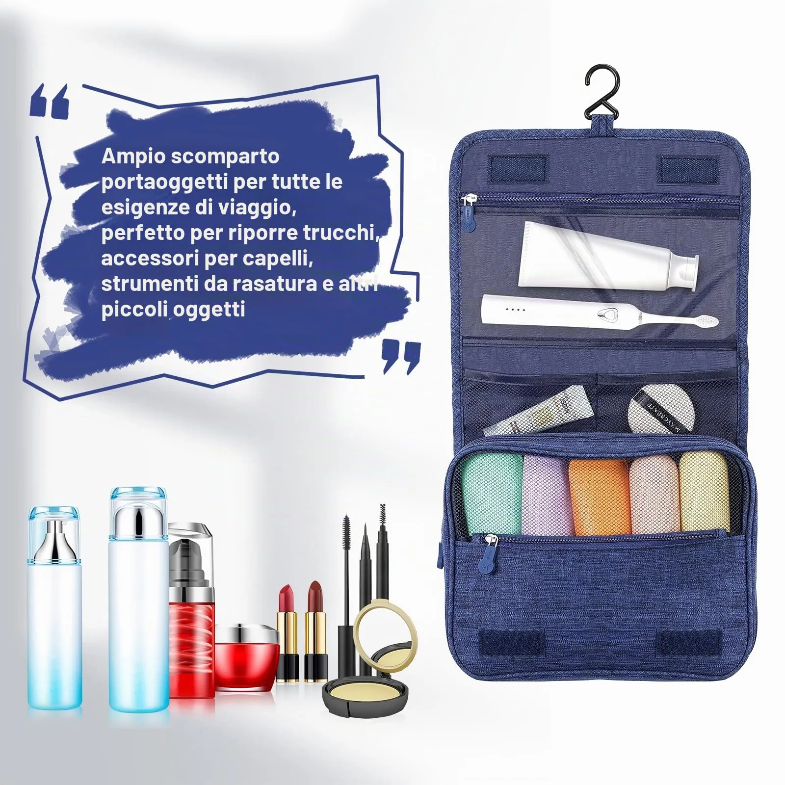 AiQInu Beauty Case da Viaggio, Borsa da Toilette Impermeabile con Gancio per Appendere - immagine 5