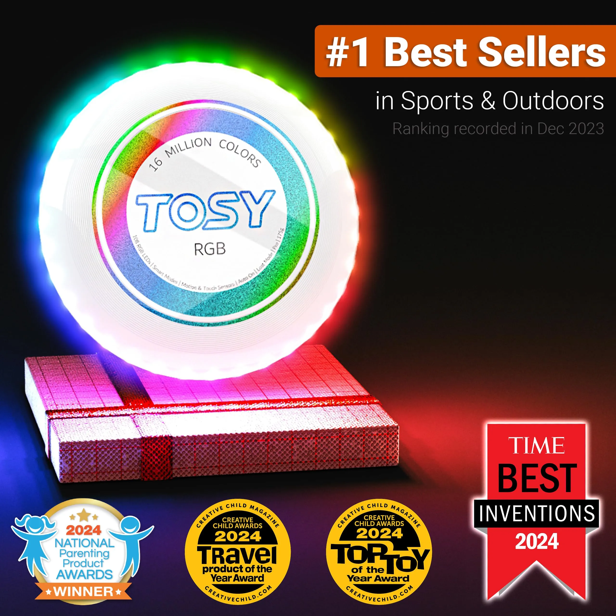 TOSY Flying Disc LED RGB, 108 LEDs, Ricaricabile, Impermeabile, 175 g - immagine 2
