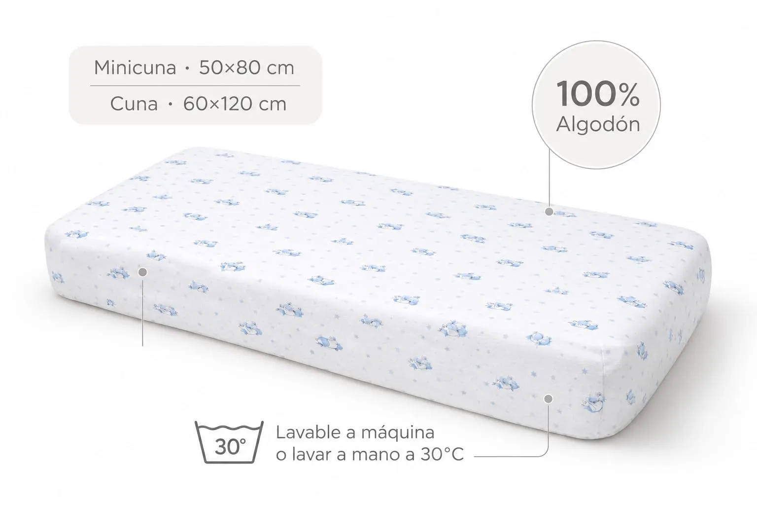 TRAMAS+ Set di Lenzuola per Culla e Miniculla 100% Cotone, 3 Pezzi, 60x120 cm, Caballitos - immagine 5