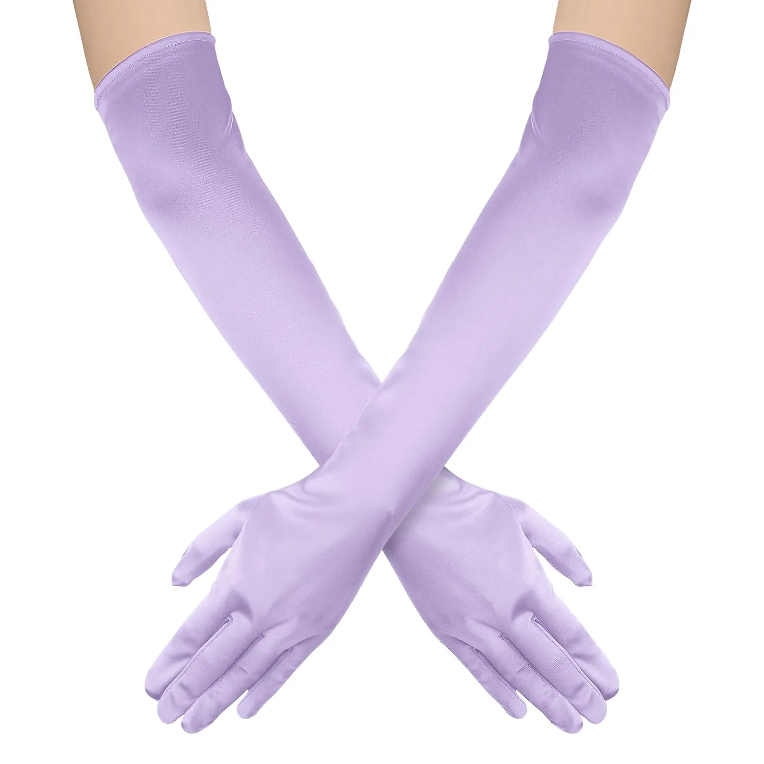 NQEUEPN Guanti Lunghi in Raso da Donna, 52cm, Viola Chiaro - immagine 1