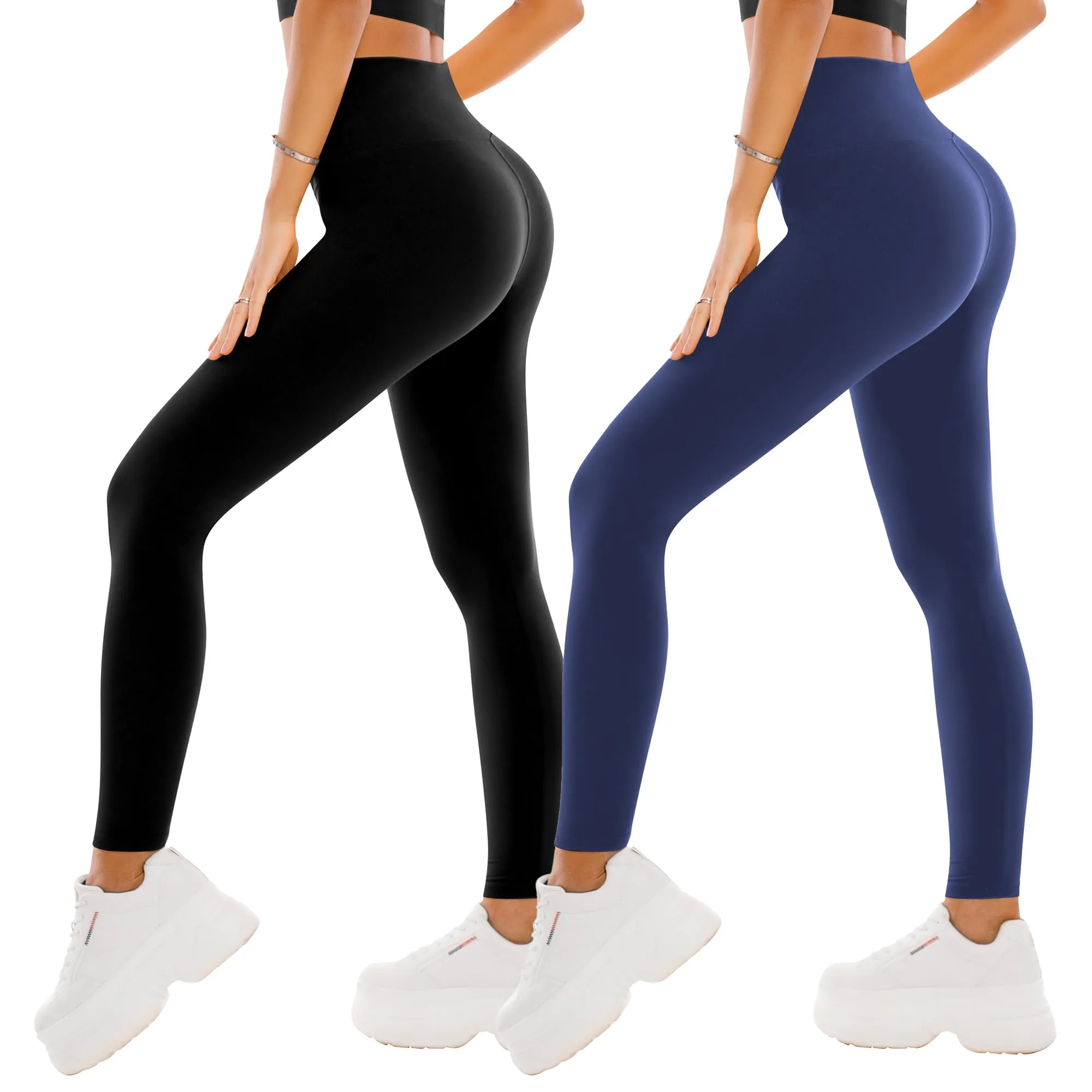 SINOPHANT Leggins Sportivi Donna a Vita Alta, L-XL, Nero/Blu Marino (2 Confezione) - immagine 1