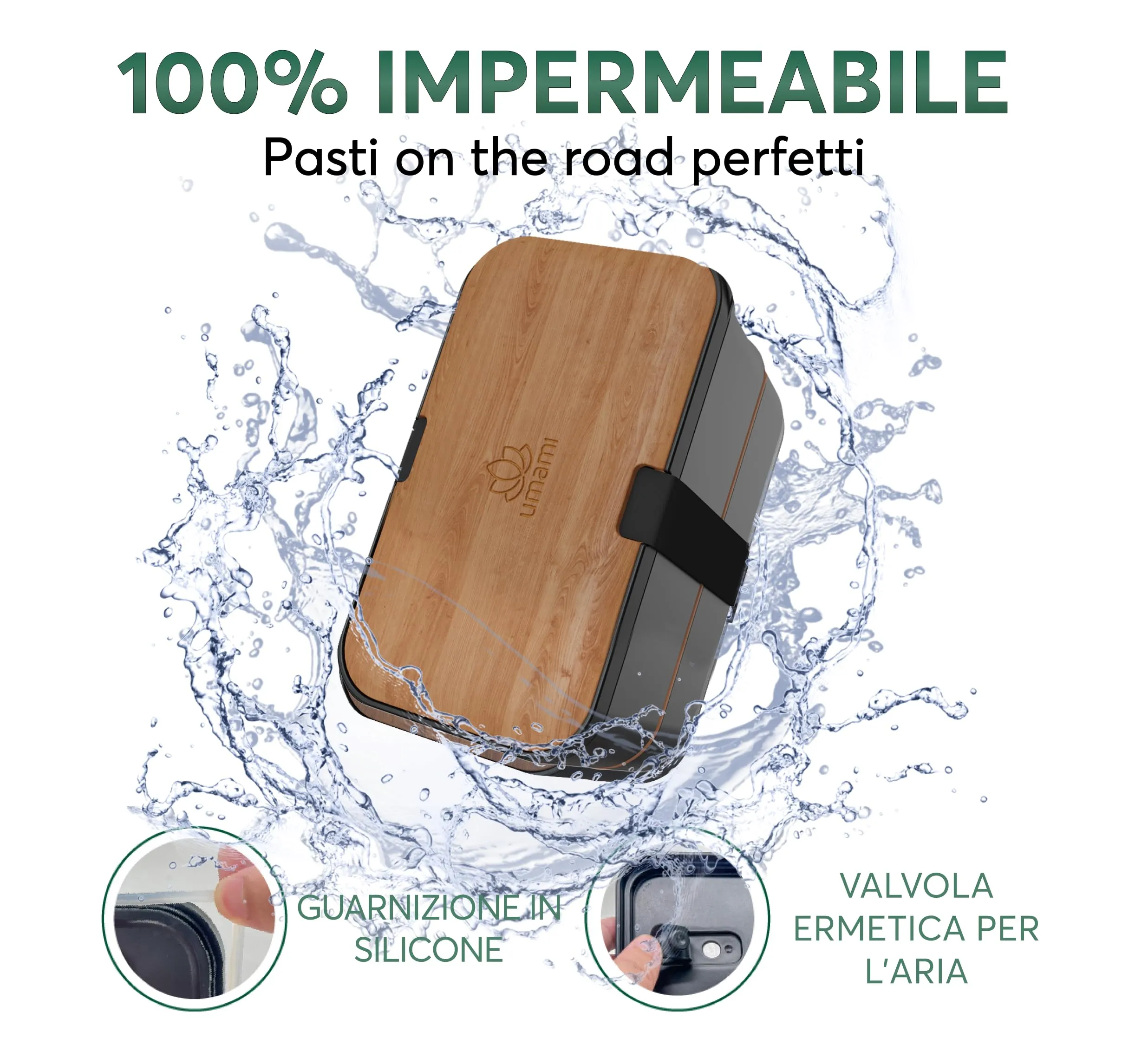 Umami Porta Pranzo Adulti Ermetico Bento Box con Scomparti, 1500 ml, Ciliegia Nera - immagine 4