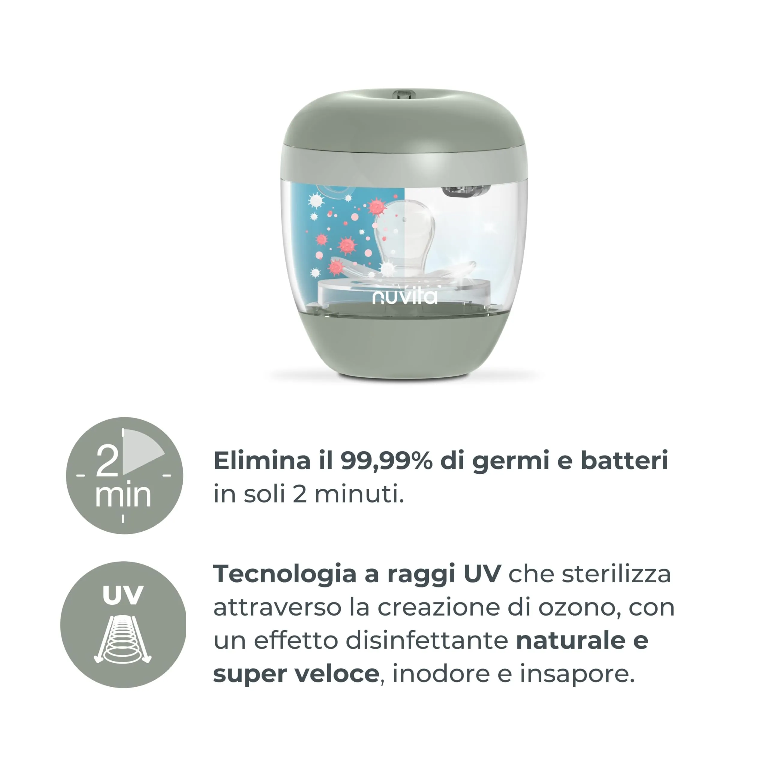 Nuvita 1556 MellyPlus Sterilizzatore UV Portatile per Biberon, Ciucci e Proteggi Capezzoli, Verde Salvia - immagine 2