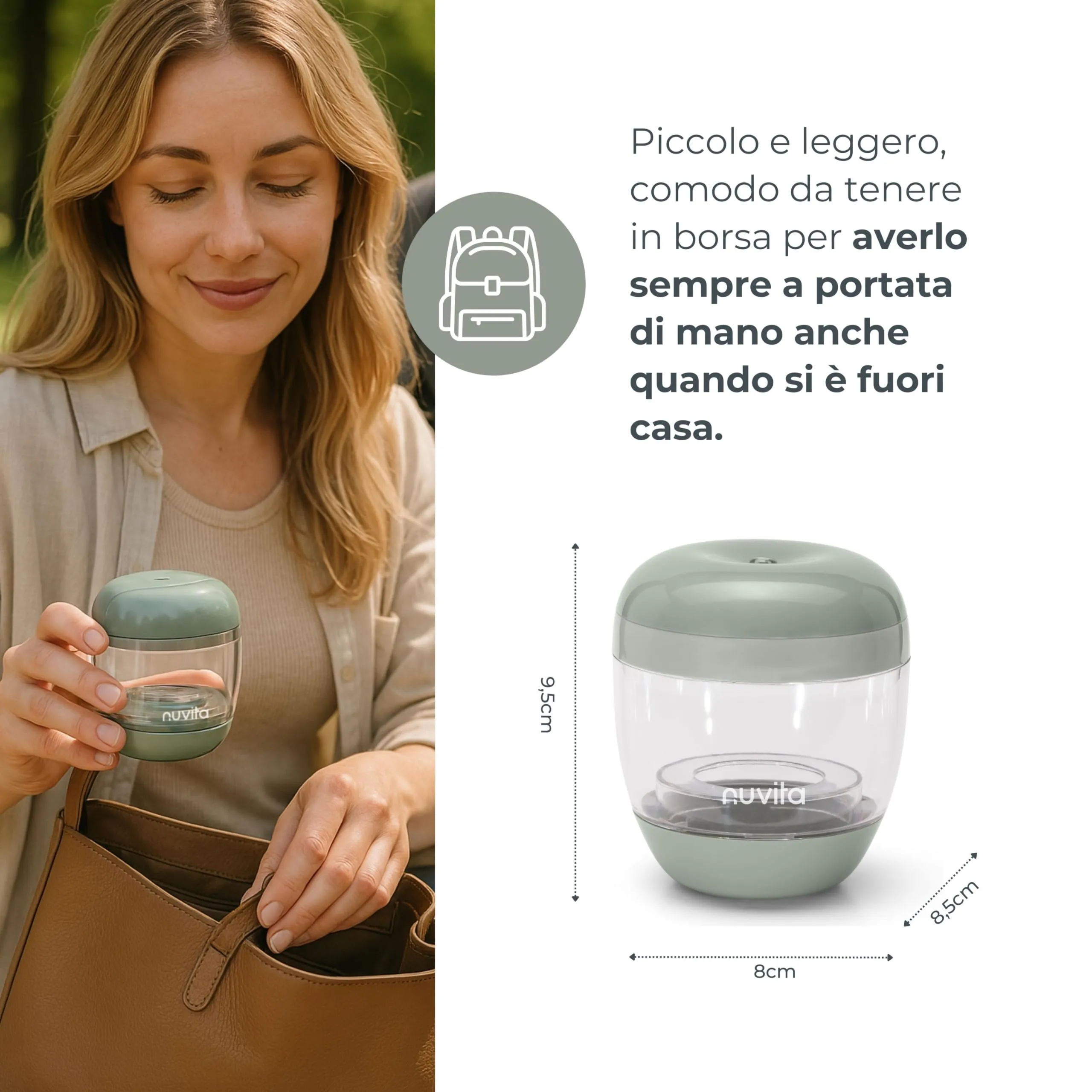 Nuvita 1556 MellyPlus Sterilizzatore UV Portatile per Biberon, Ciucci e Proteggi Capezzoli, Verde Salvia - immagine 6