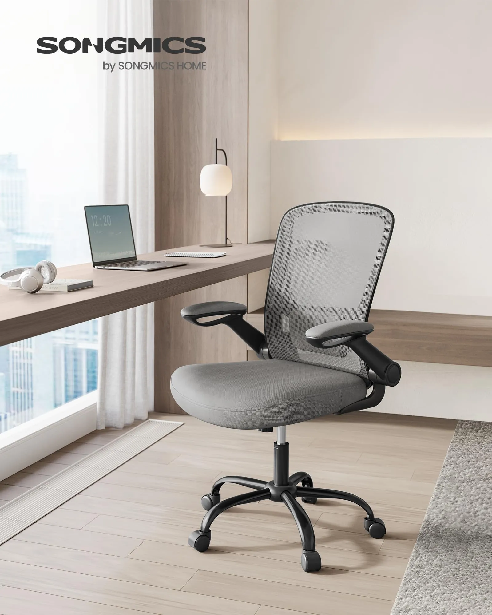 SONGMICS Sedia da Ufficio Ergonomica in Rete con Supporto Lombare, Braccioli Pieghevoli, Grigio Ardesia OBN037G01 - immagine 2