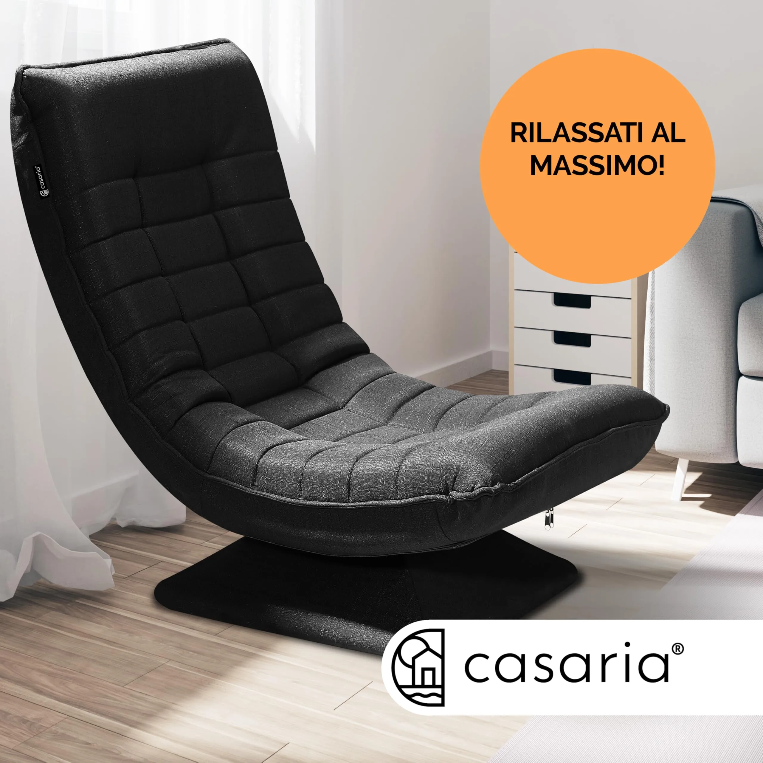 Casaria Aberdeen Poltrona Relax da Lettura Girevole a 360°, Schienale Regolabile, 58x57x84cm, Nero - immagine 2