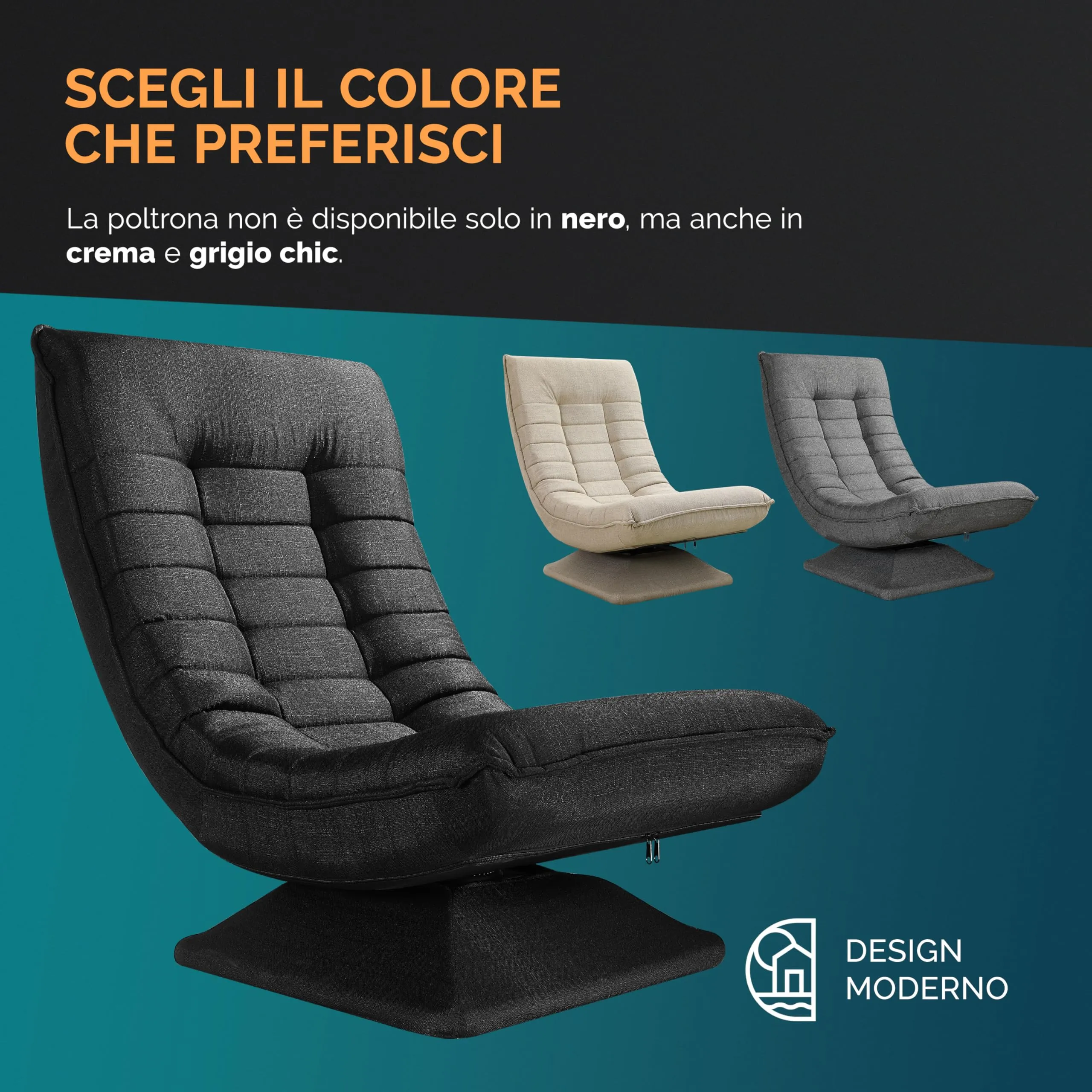 Casaria Aberdeen Poltrona Relax da Lettura Girevole a 360°, Schienale Regolabile, 58x57x84cm, Nero - immagine 7