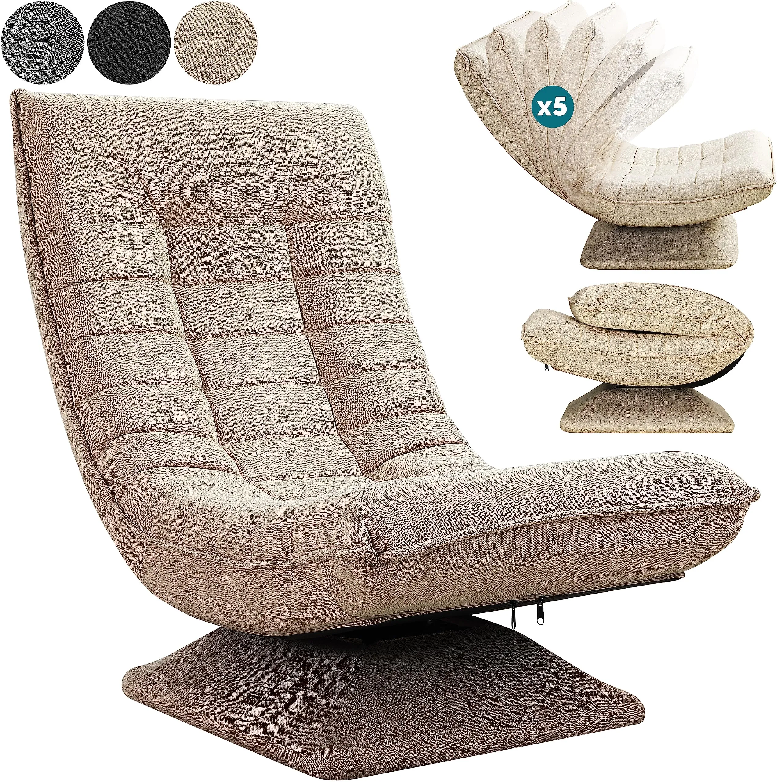 CASARIA Poltrona Relax Aberdeen con Schienale Regolabile, Ruotabile 360°, Pieghevole, Portata 150kg, 60x105x87cm, Sedia da Pavimento Imbottita per Salotto e Gaming - immagine 1