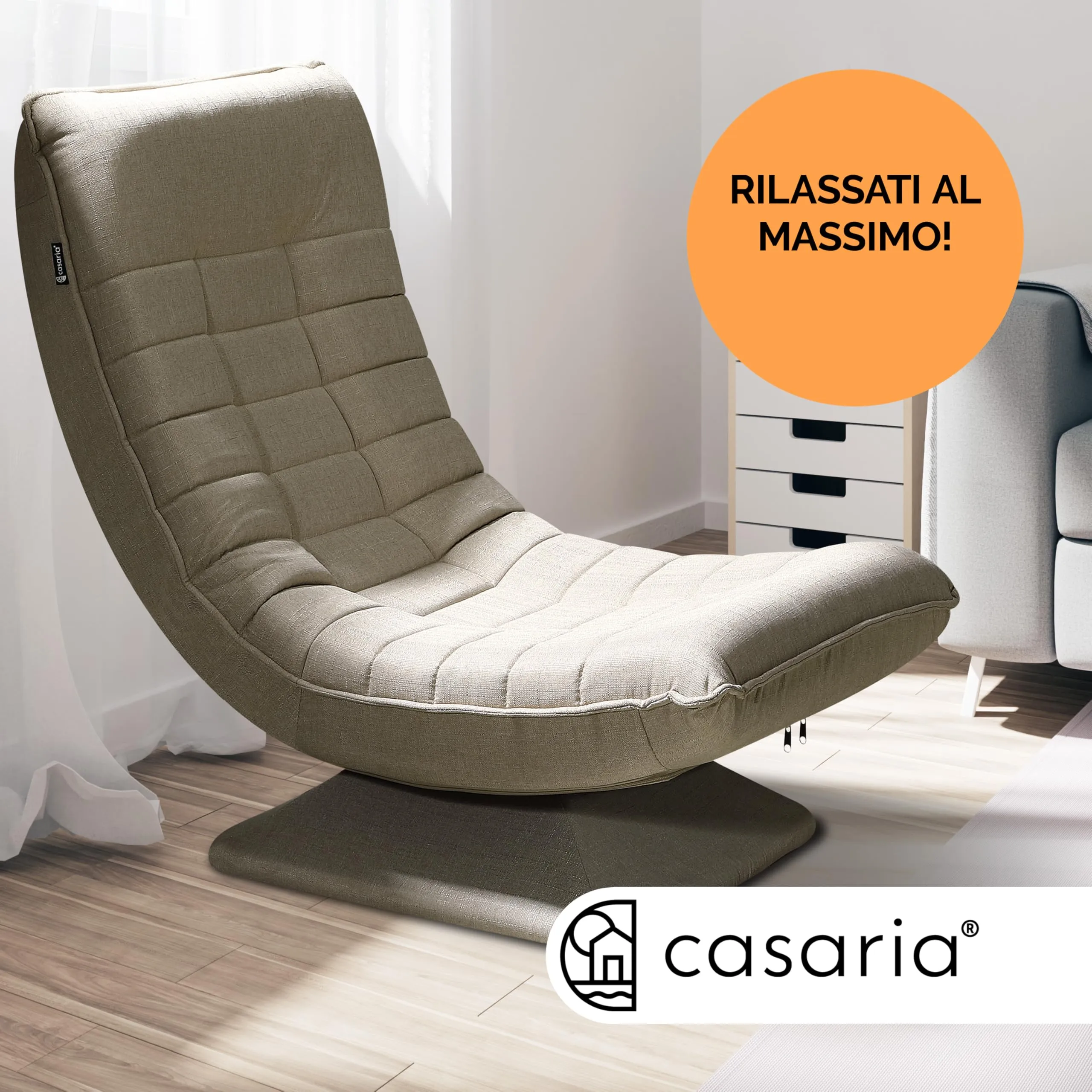 CASARIA Poltrona Relax Aberdeen con Schienale Regolabile, Ruotabile 360°, Pieghevole, Portata 150kg, 60x105x87cm, Sedia da Pavimento Imbottita per Salotto e Gaming - immagine 2