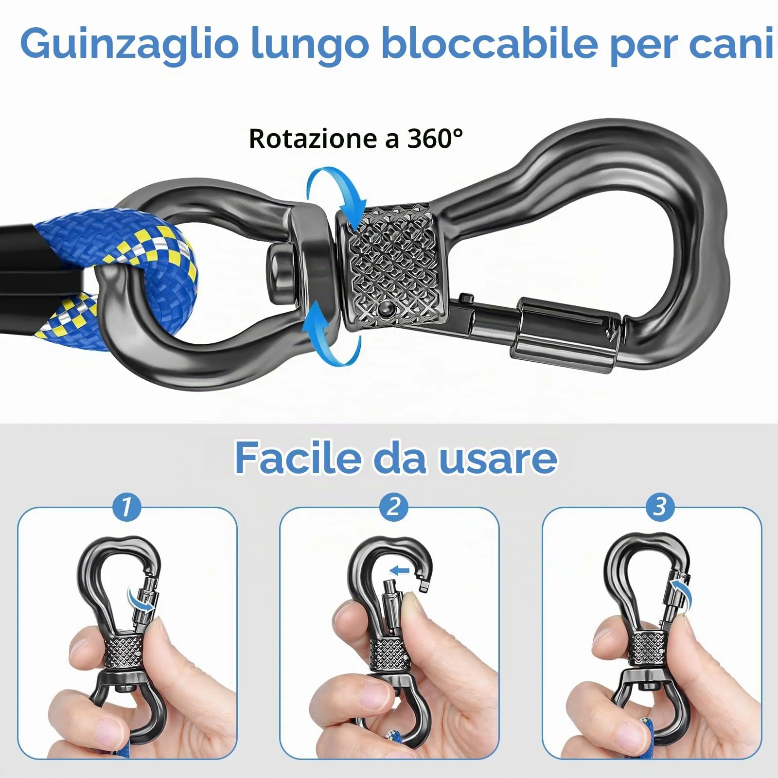 X XBEN Guinzaglio per Cani in Nylon, 5M x 8mm con Gancio di Sicurezza e Maniglia Imbottita - immagine 2