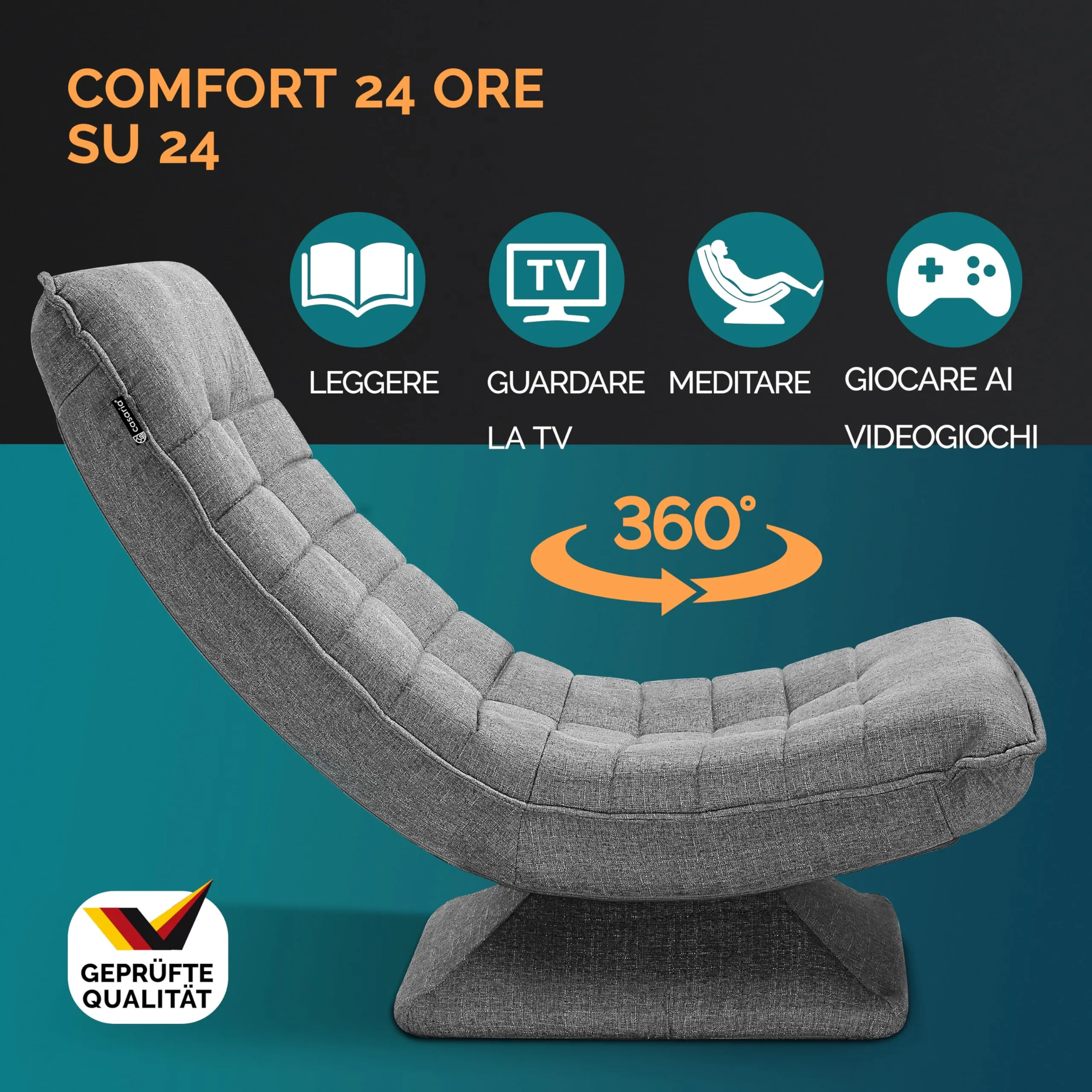 Casaria Poltrona Relax Aberdeen Ruotabile 360° Pieghevole, Portata 150kg - immagine 3
