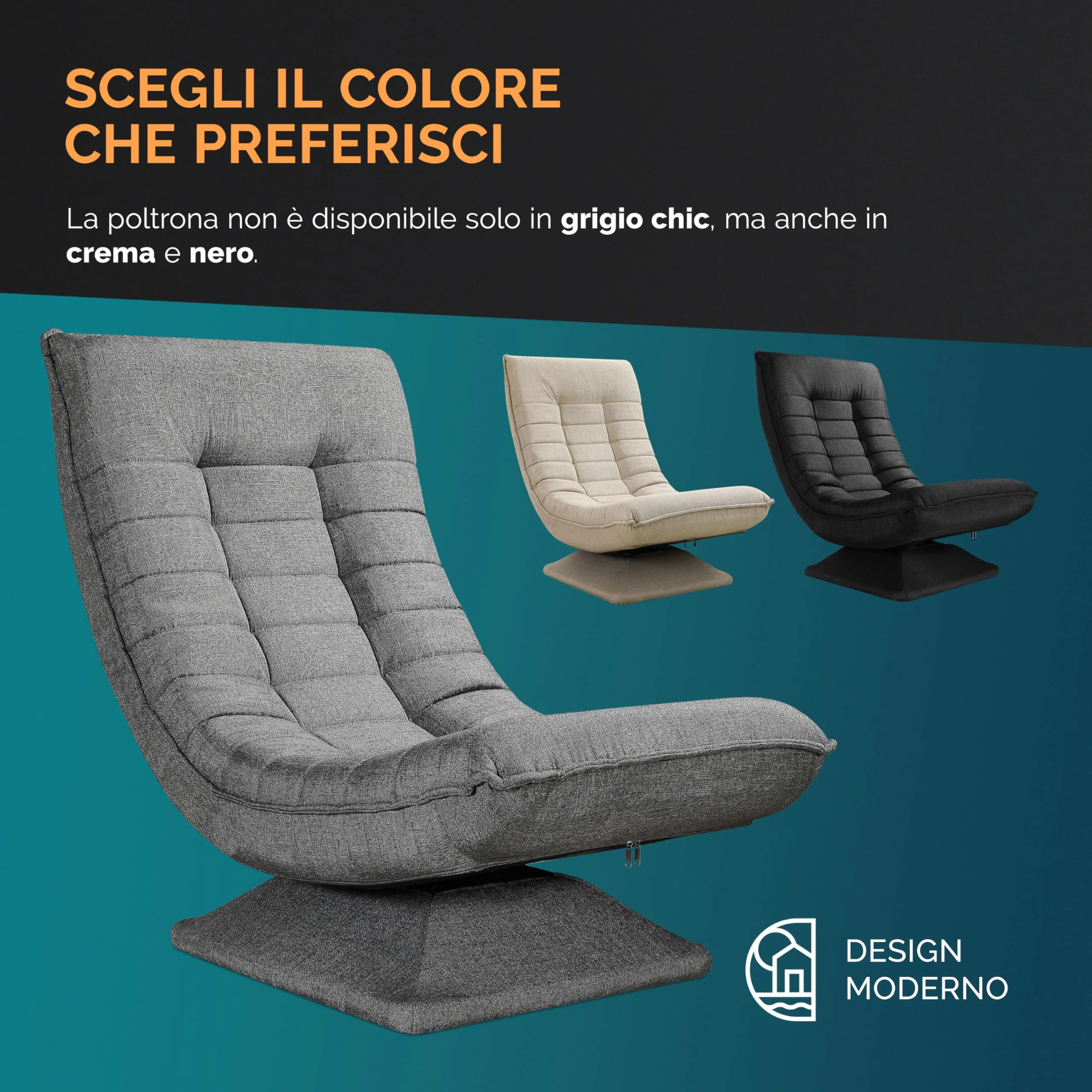 Casaria Poltrona Relax Aberdeen Ruotabile 360° Pieghevole, Portata 150kg - immagine 7