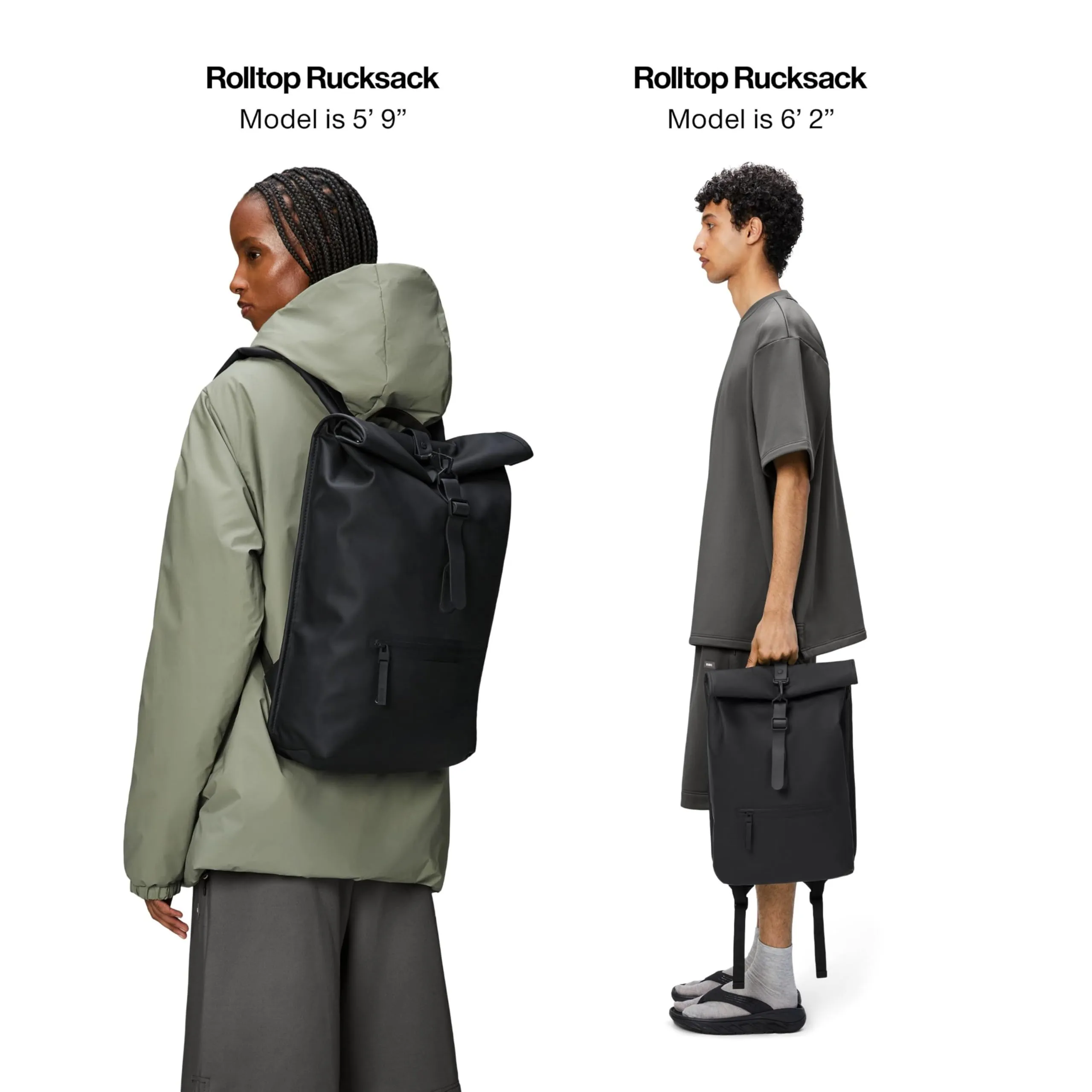 RAINS Zaino Rolltop Impermeabile, Nero, Regular - immagine 3