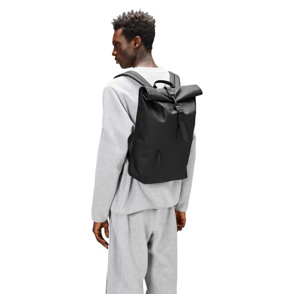 RAINS Zaino Rolltop Impermeabile, Nero, Regular - immagine 4