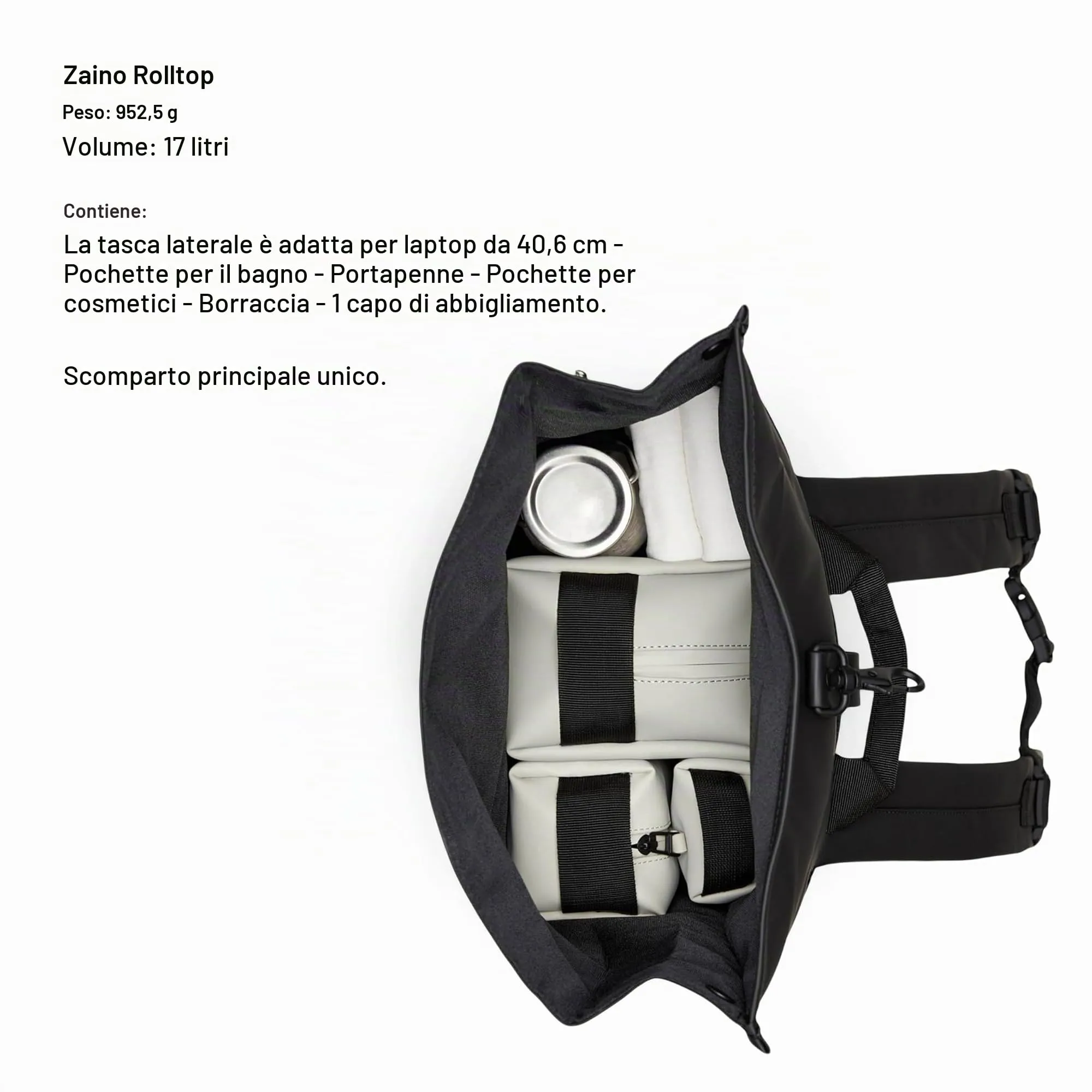 RAINS Zaino Rolltop Impermeabile, Nero, Regular - immagine 5