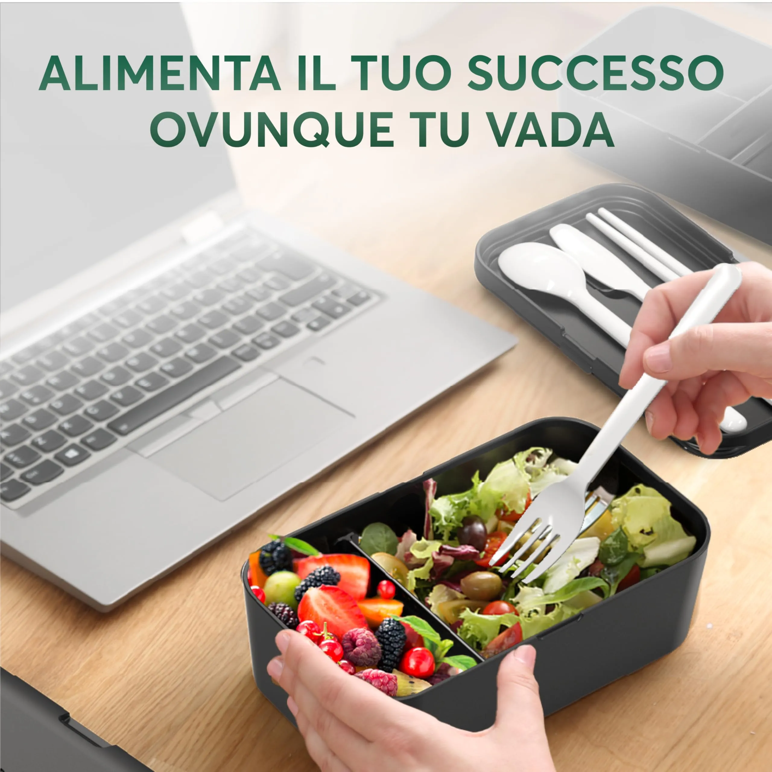 Umami Porta Pranzo Adulti Bento Box Ermetico con Scomparti, 900 ml, Onyx - immagine 4