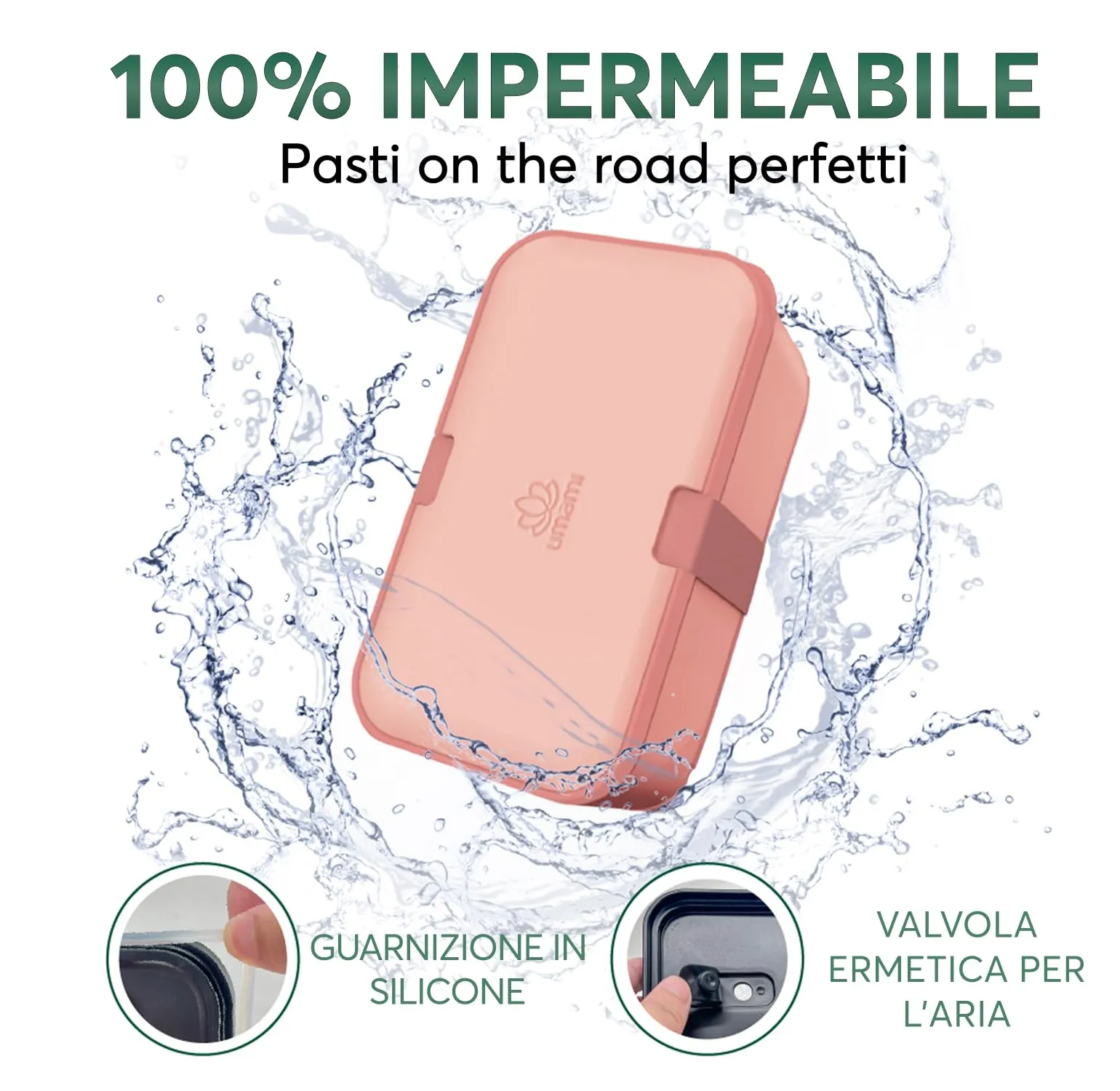Umami Porta Pranzo Adulti Ermetico Bento Box con Scomparti e 4 Posate, 900 ml, Corallo Rosa - immagine 2