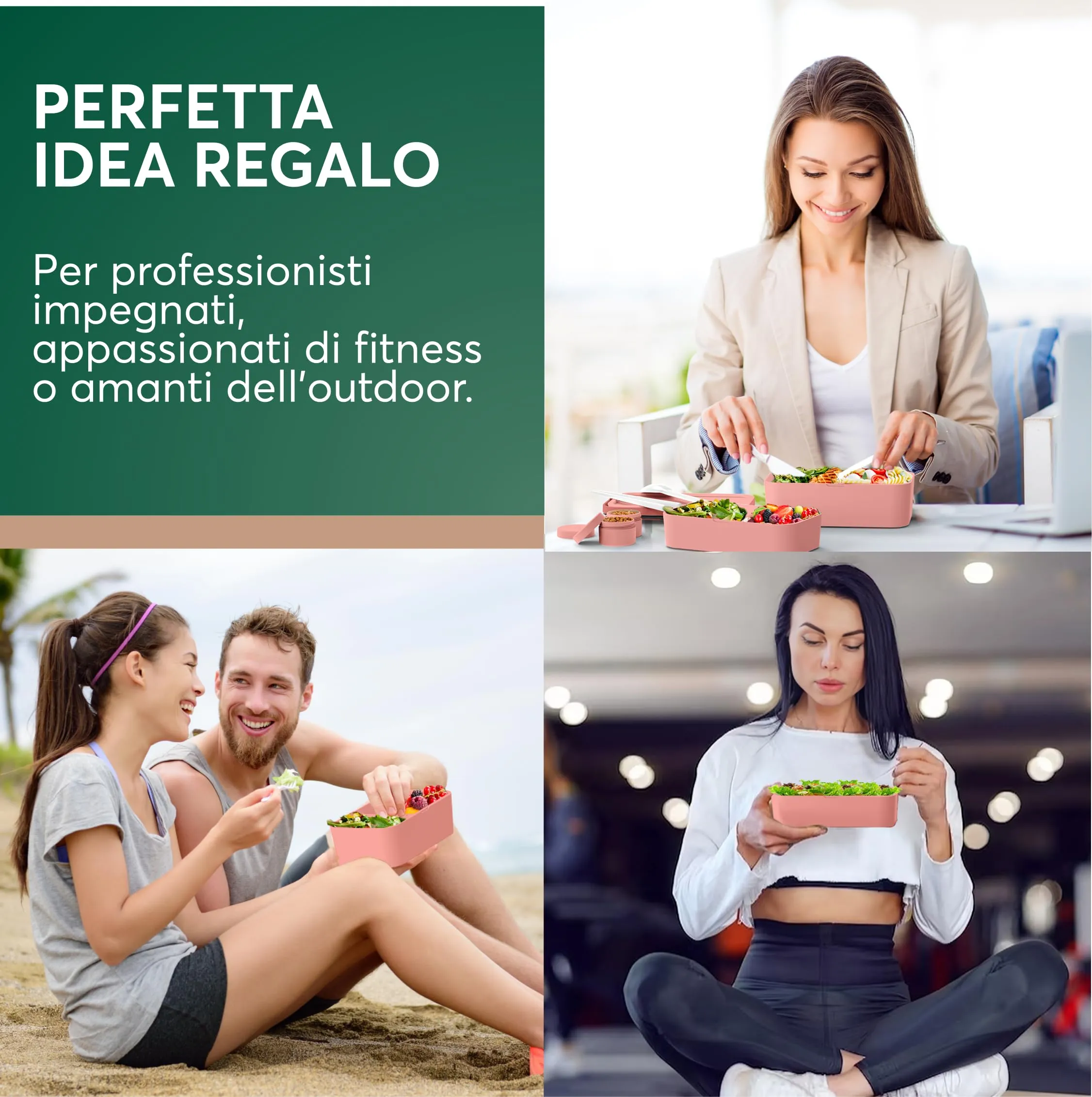 Umami Porta Pranzo Adulti Ermetico Bento Box con Scomparti e 4 Posate, 900 ml, Corallo Rosa - immagine 5