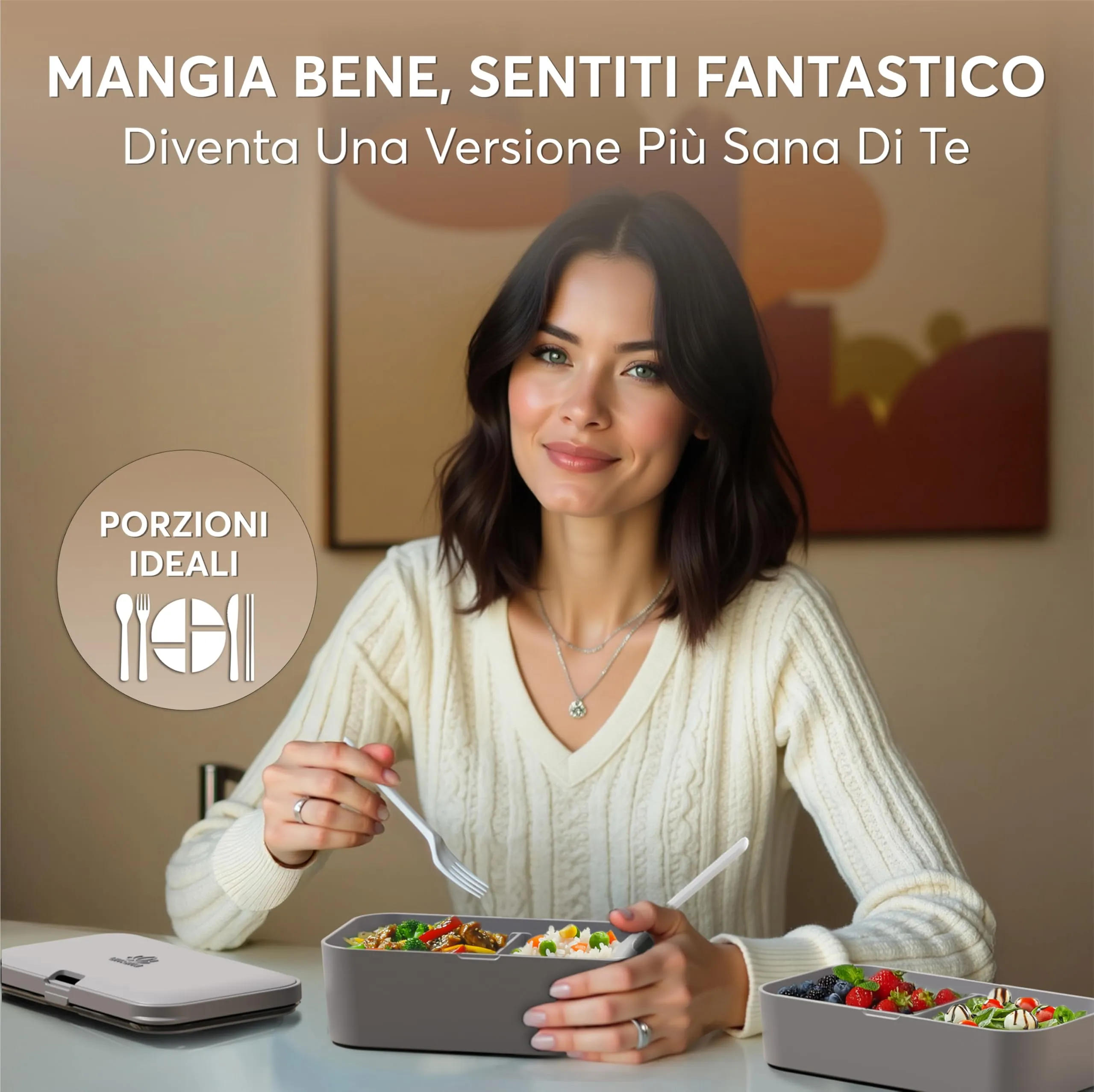 Umami Porta Pranzo Adulti Ermetico Bento Box con Scomparti e 4 Posate, 1500 ml, Carbone Grigio - immagine 5