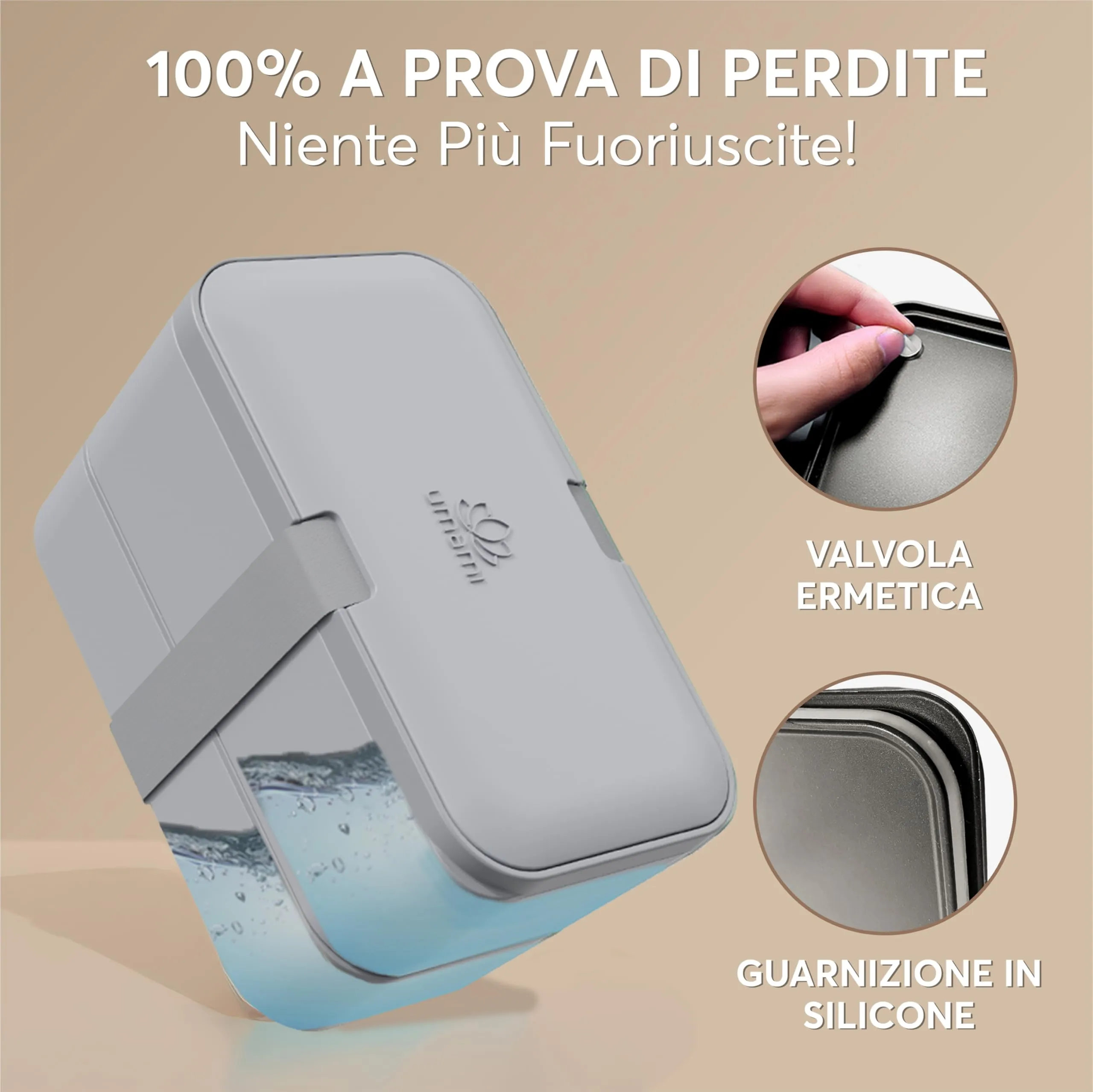 Umami Porta Pranzo Adulti Ermetico Bento Box con Scomparti e 4 Posate, 1500 ml, Carbone Grigio - immagine 6
