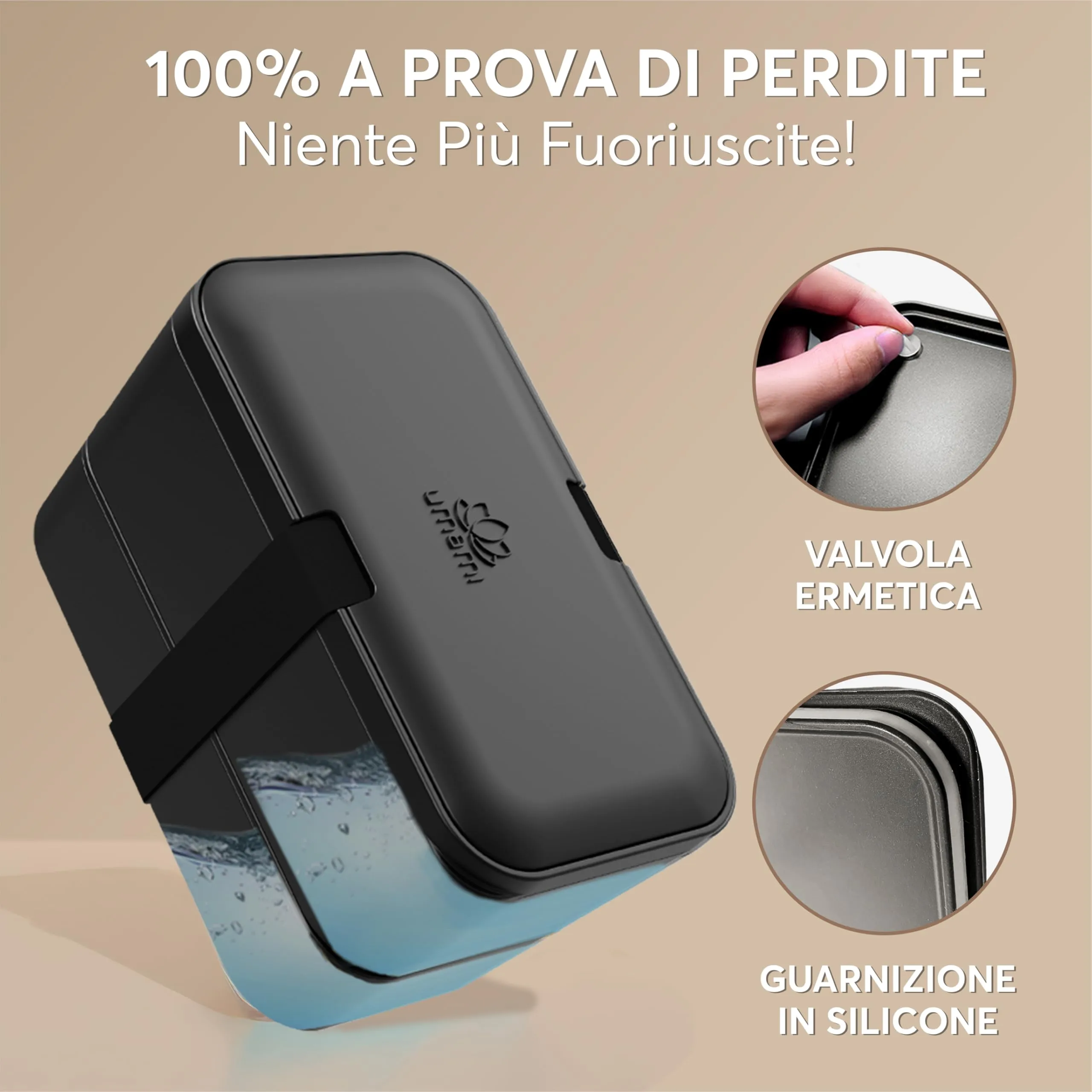 Umami Porta Pranzo Adulti Ermetico Bento Box con Scomparti e 4 Posate, 1500 ml, Onice Nero - immagine 5