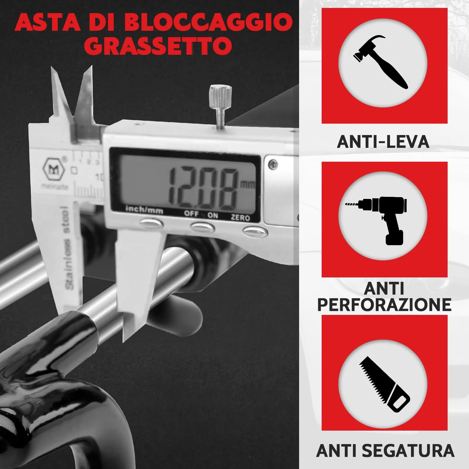 Tevlaphee Blocca Sterzo Automobile Universale, Lunghezza Regolabile, Nero, 3 Chiavi - immagine 4