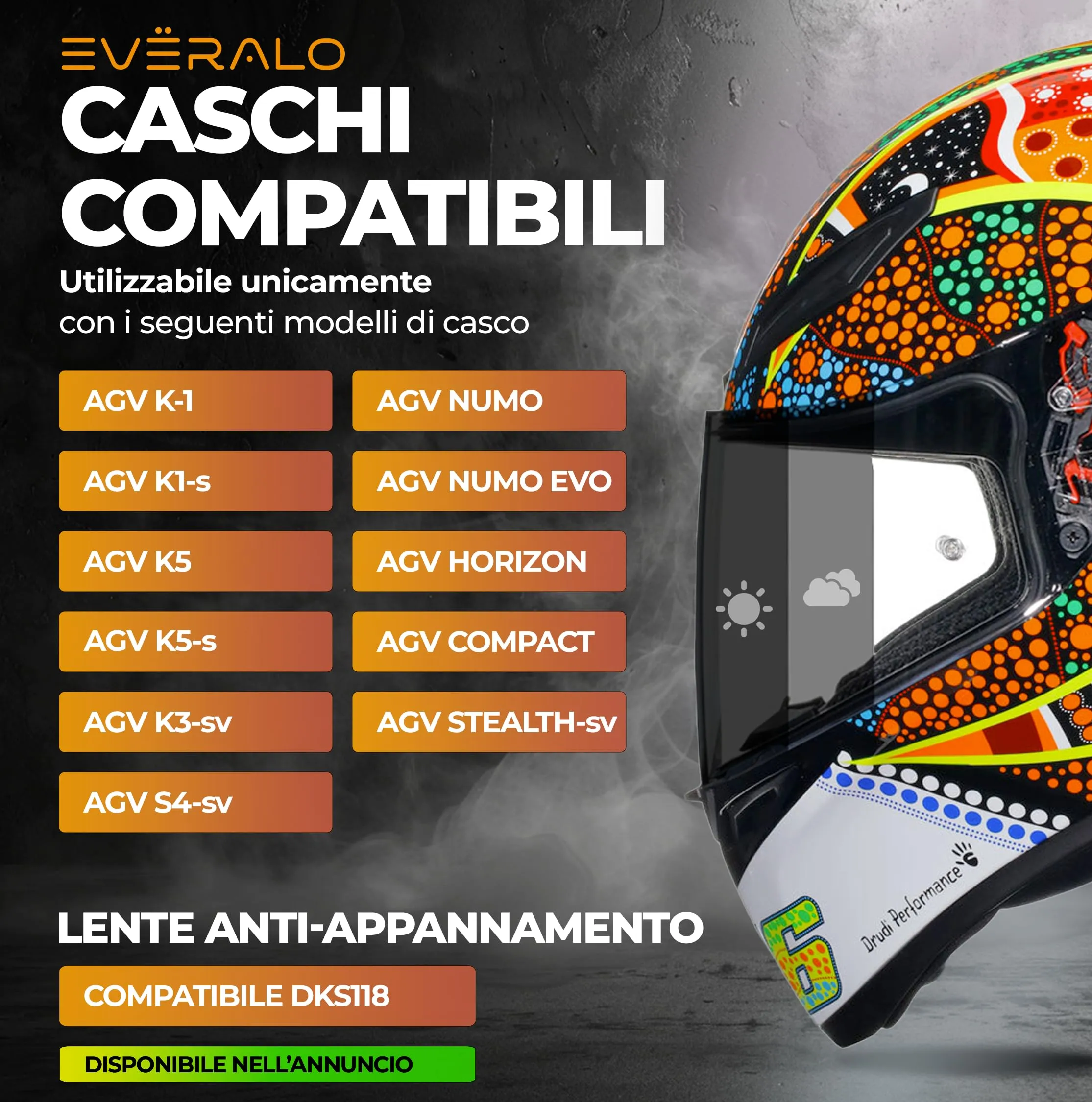 Everalo Visiera per Casco AGV K1 K1s K3sv K5 K5s GT2 Fotocromatico - immagine 2